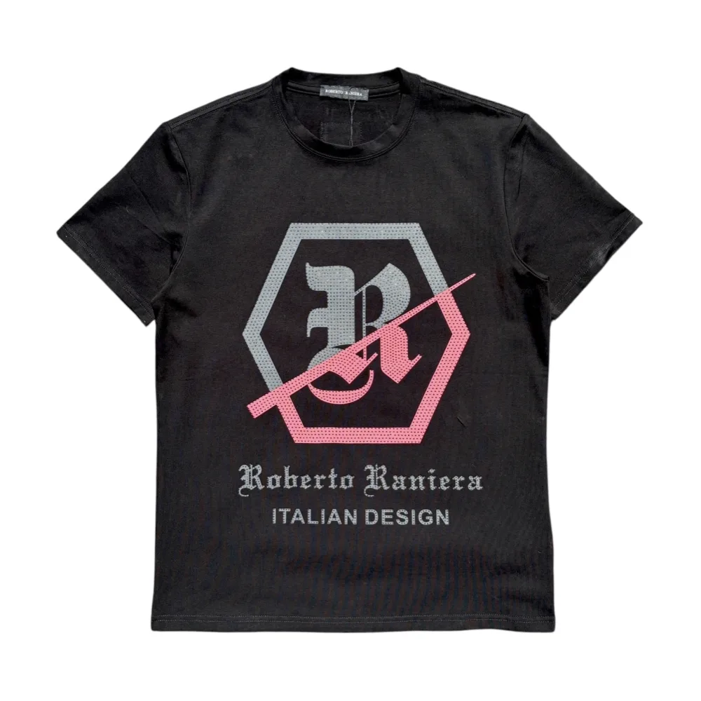 Crystal Crest Black Crew Neck T-Shirt by Roberto Raniera
