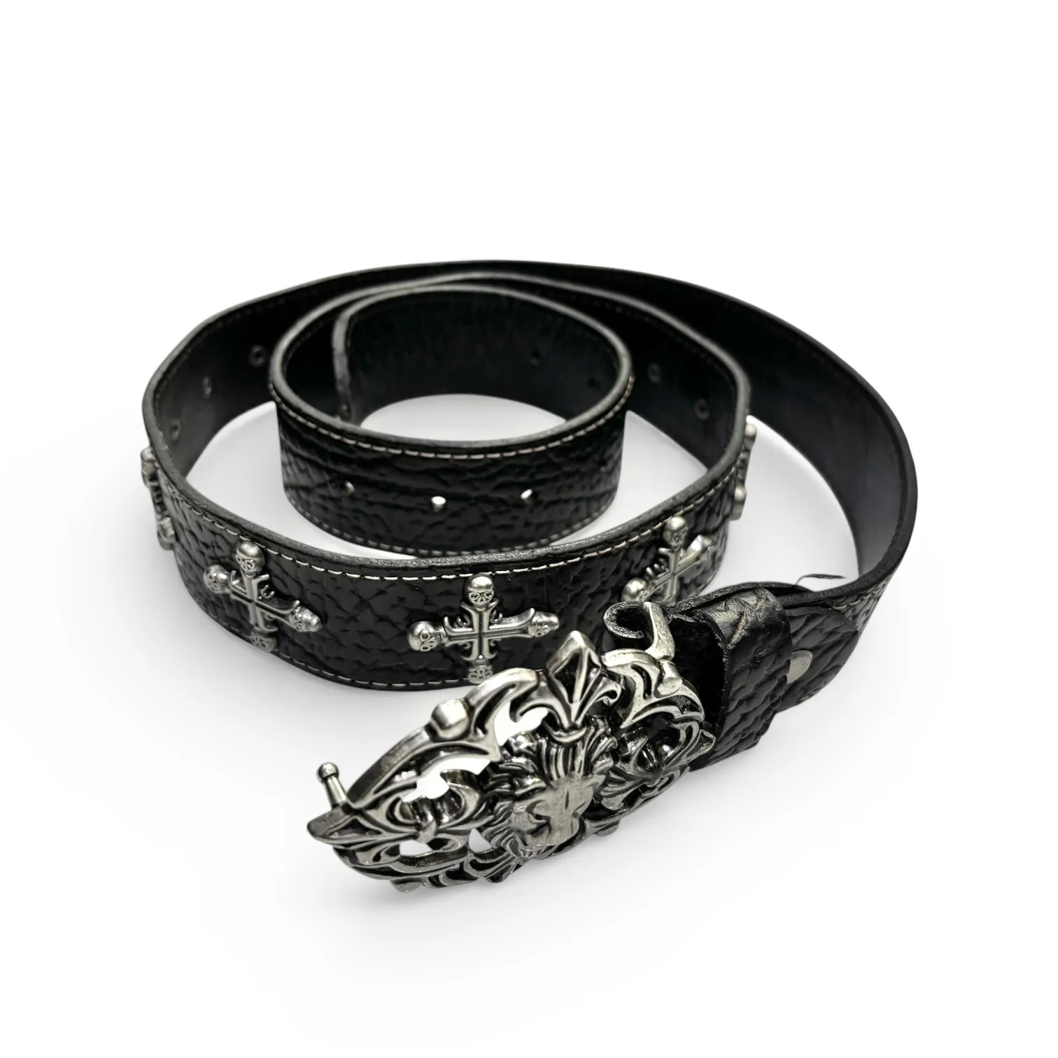 Monarch Misrule Black Leather Belt by Chrome Hearts