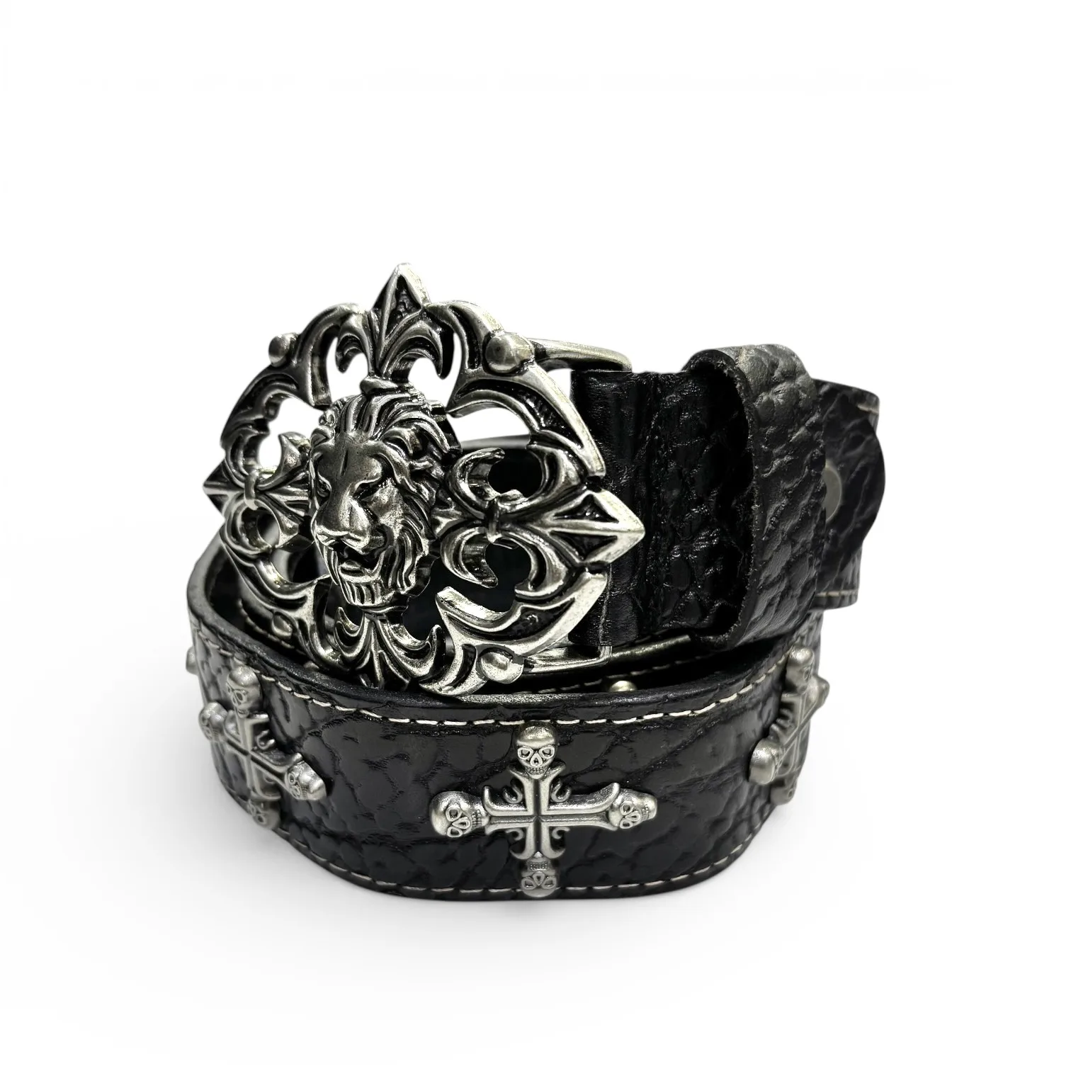 Monarch Misrule Black Leather Belt by Chrome Hearts