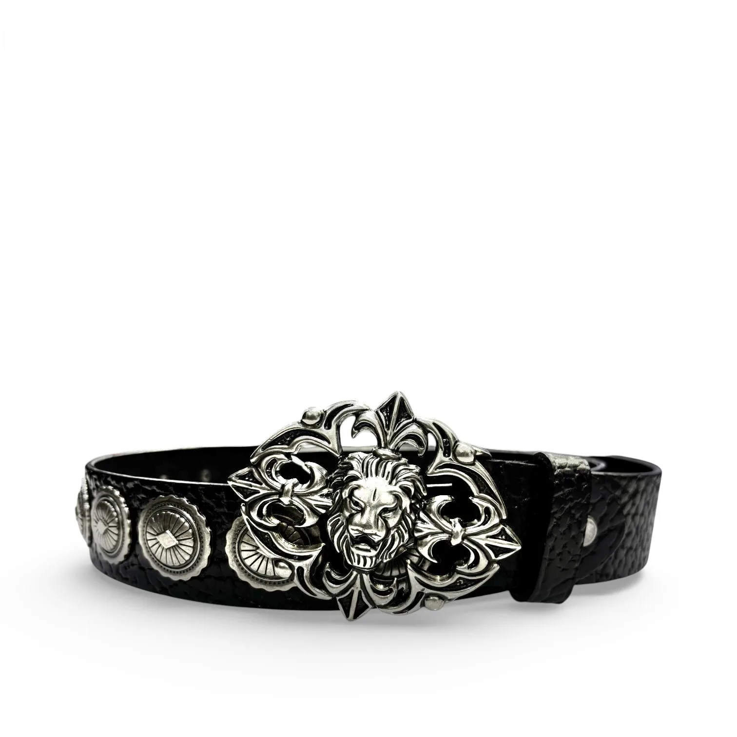 Leonine Gothic Black Leather Belt by Chrome Hearts