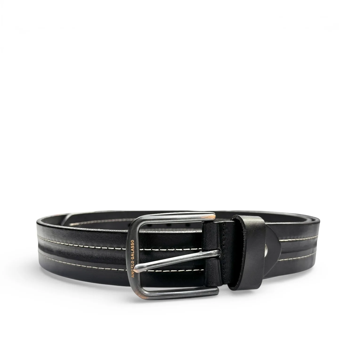 Meridian Slate Black Leather Belt - Angelo Galasso