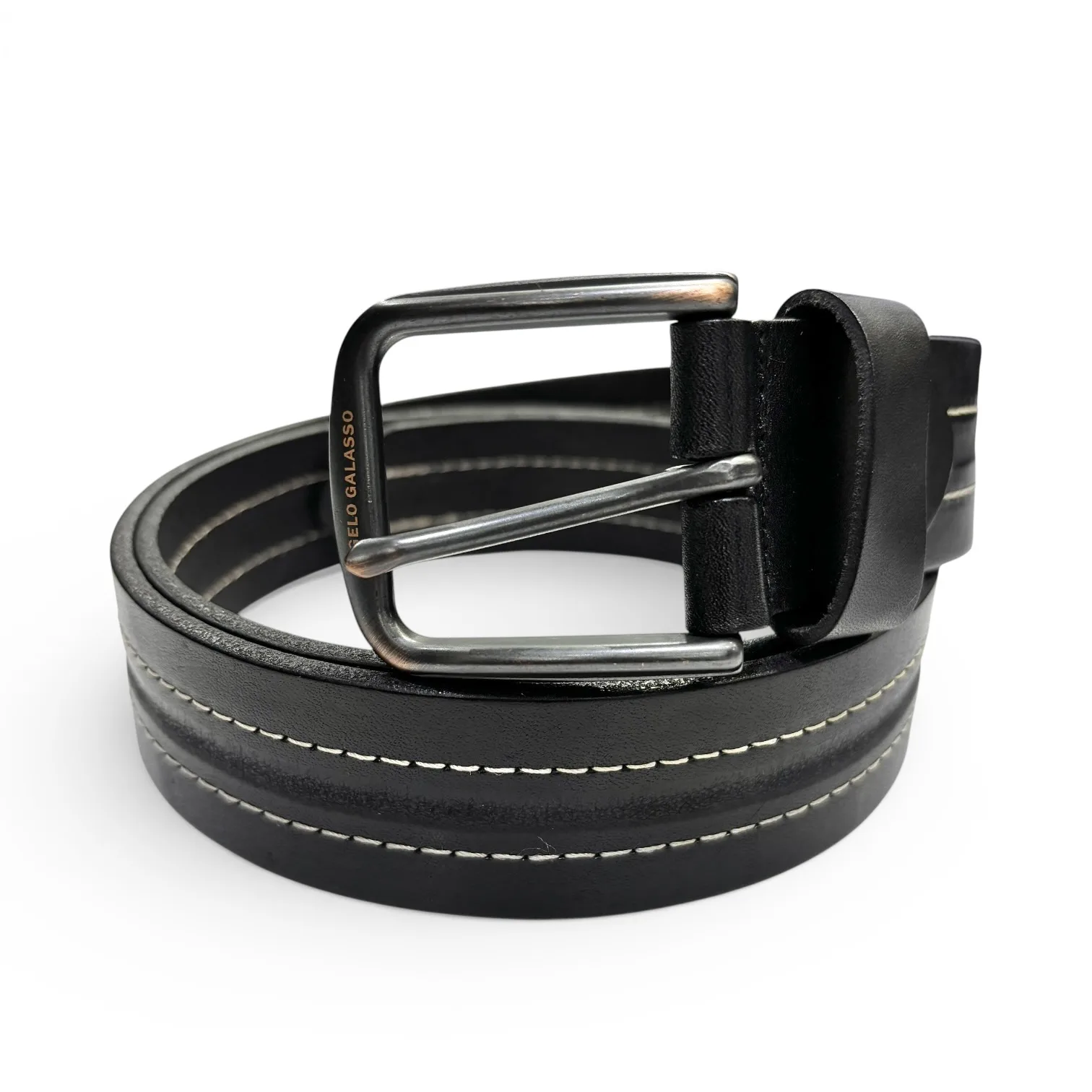 Meridian Slate Black Leather Belt - Angelo Galasso