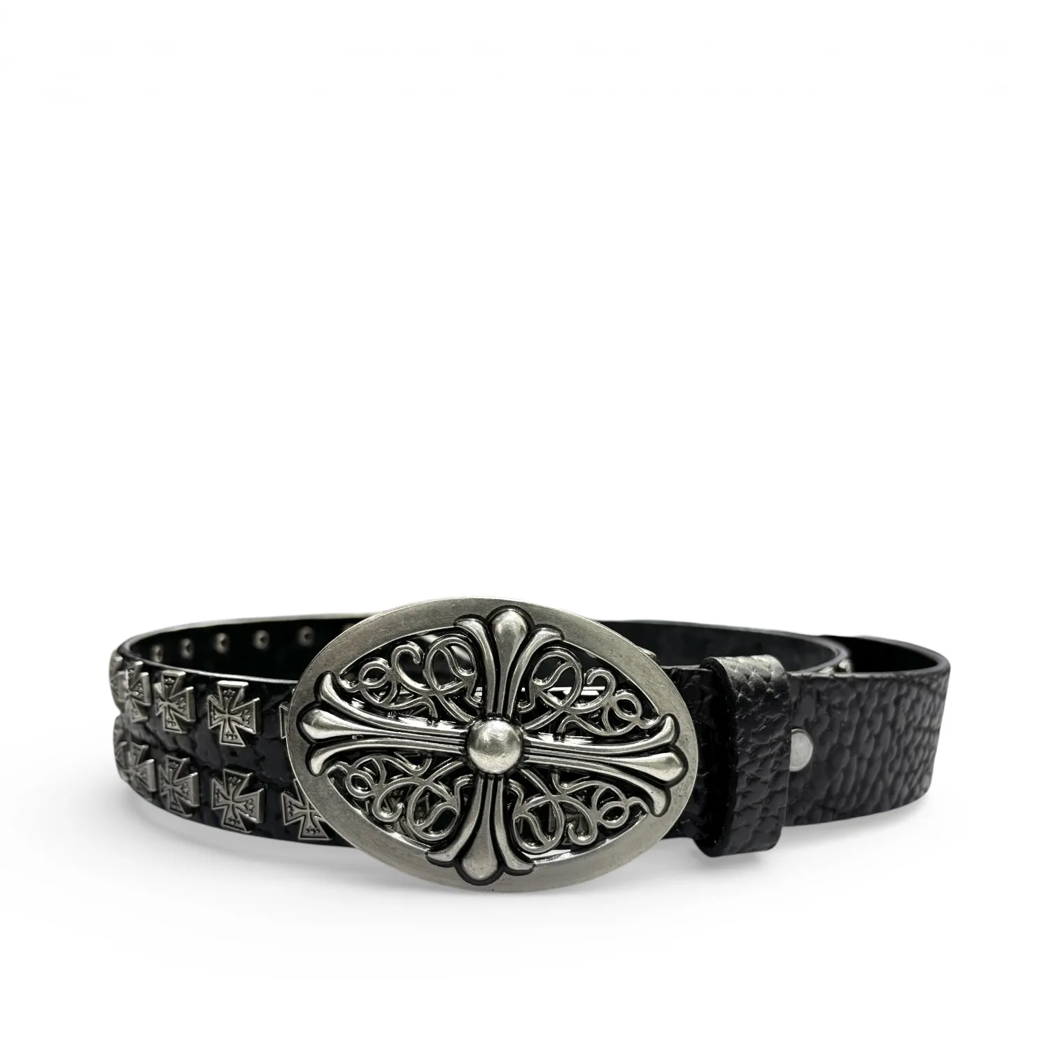 Cathedral Filigree Black Leather Belt by Chrome Hearts