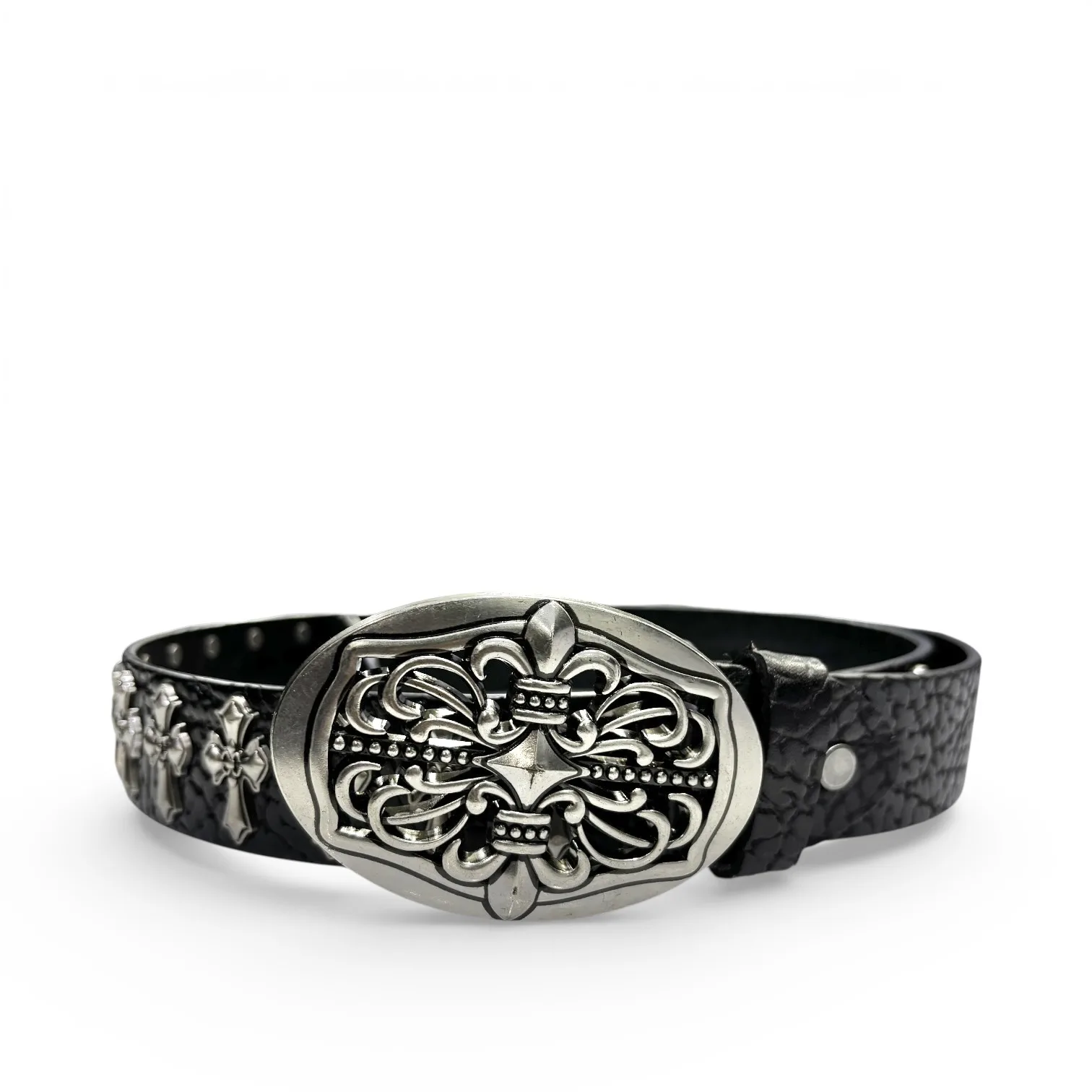 Dark Knight Filigree Black Leather Belt by Chrome Hearts