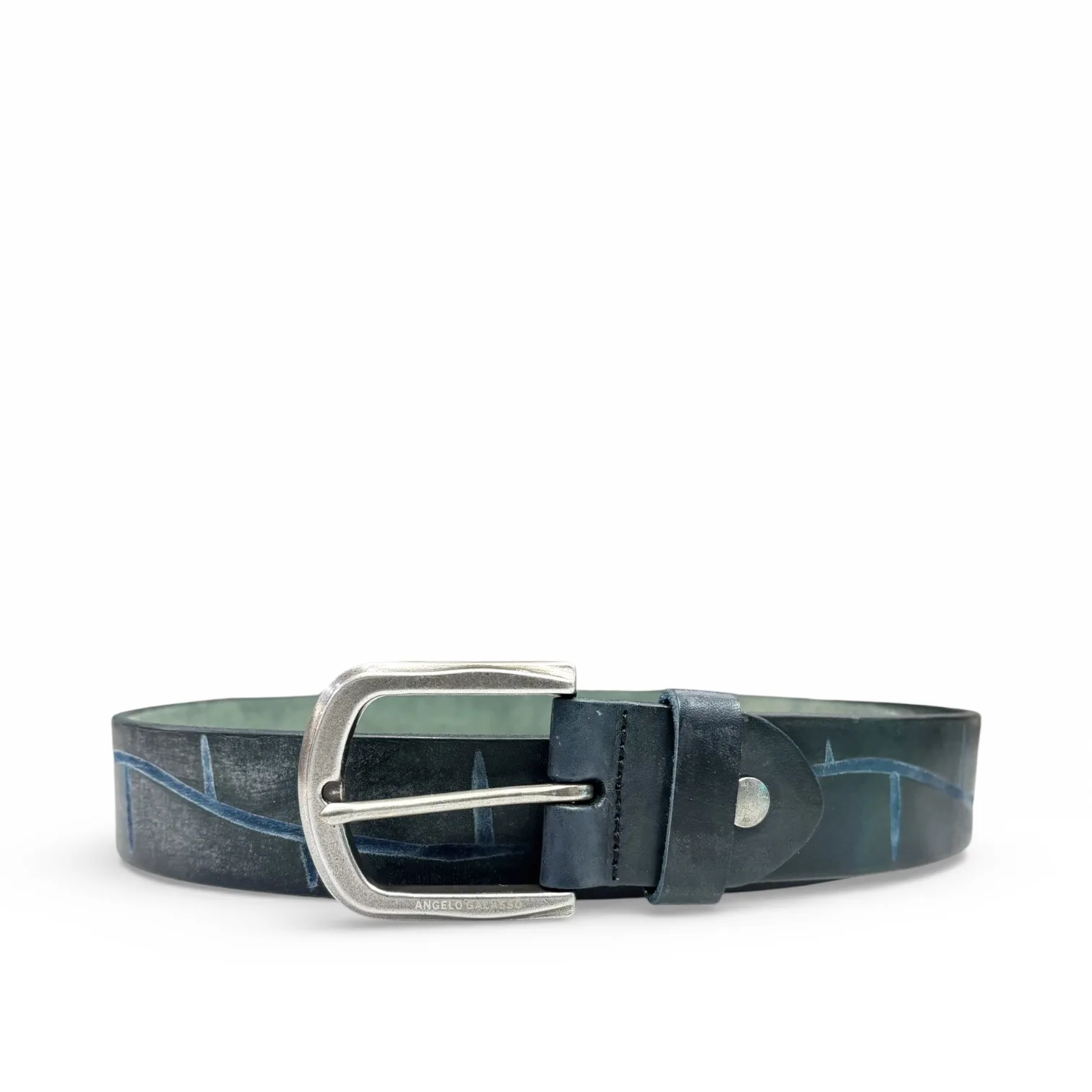 Azure Fracture Midnight Blue Leather Belt by Angelo Galasso