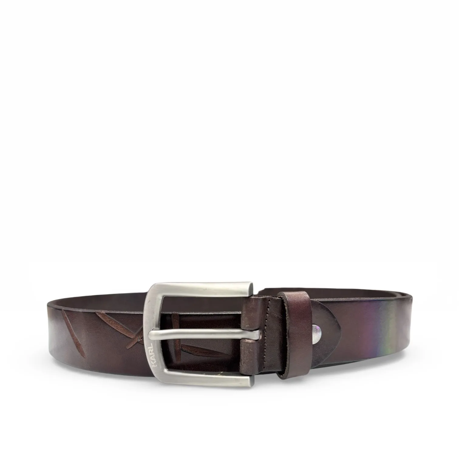 Artisan Mahogany Brown Leather Belt - Karl Lagerfeld