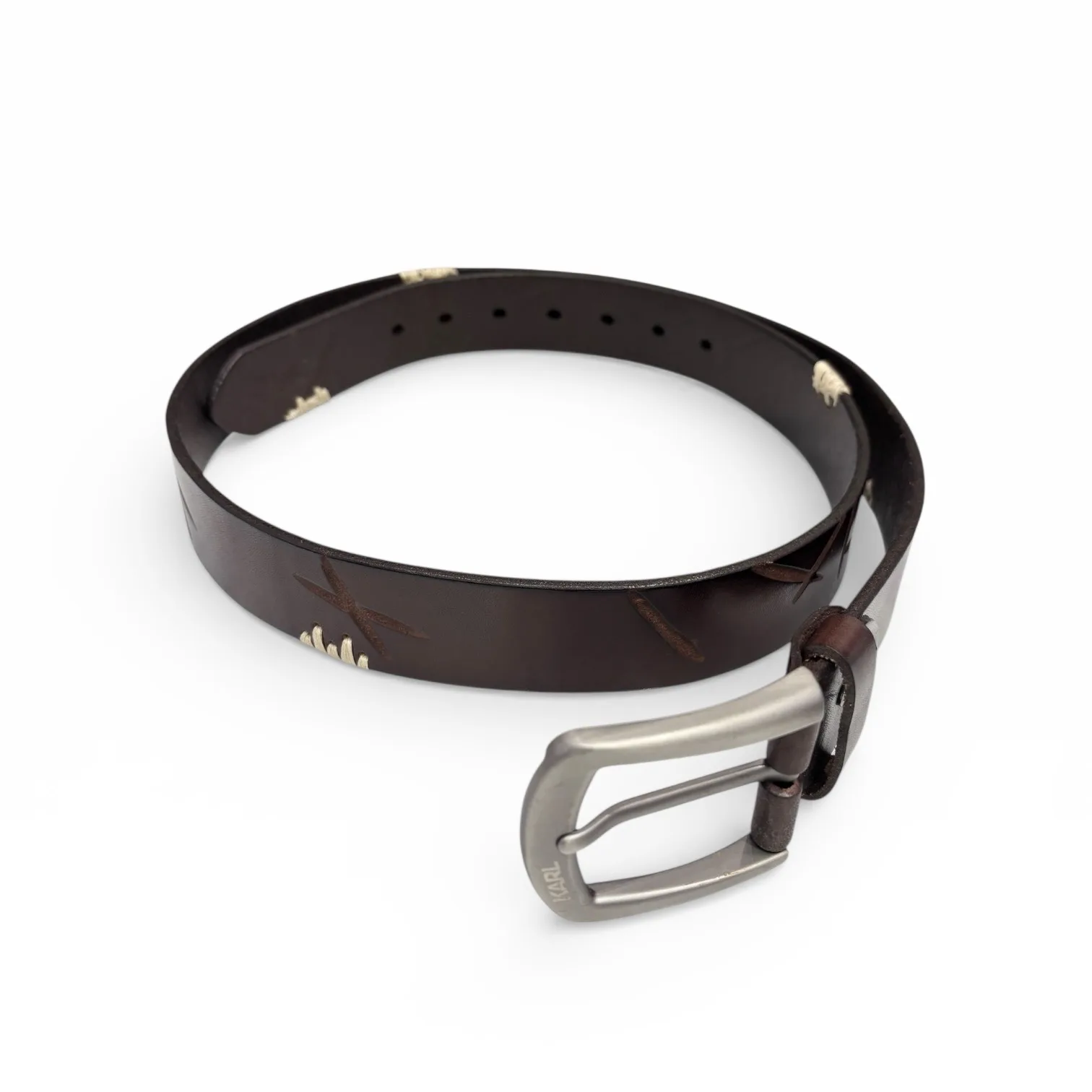 Artisan Mahogany Brown Leather Belt - Karl Lagerfeld
