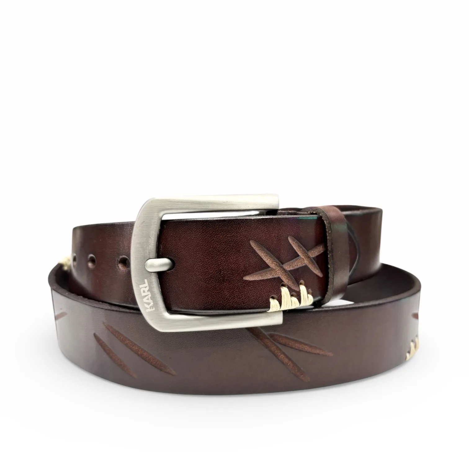 Artisan Mahogany Brown Leather Belt - Karl Lagerfeld