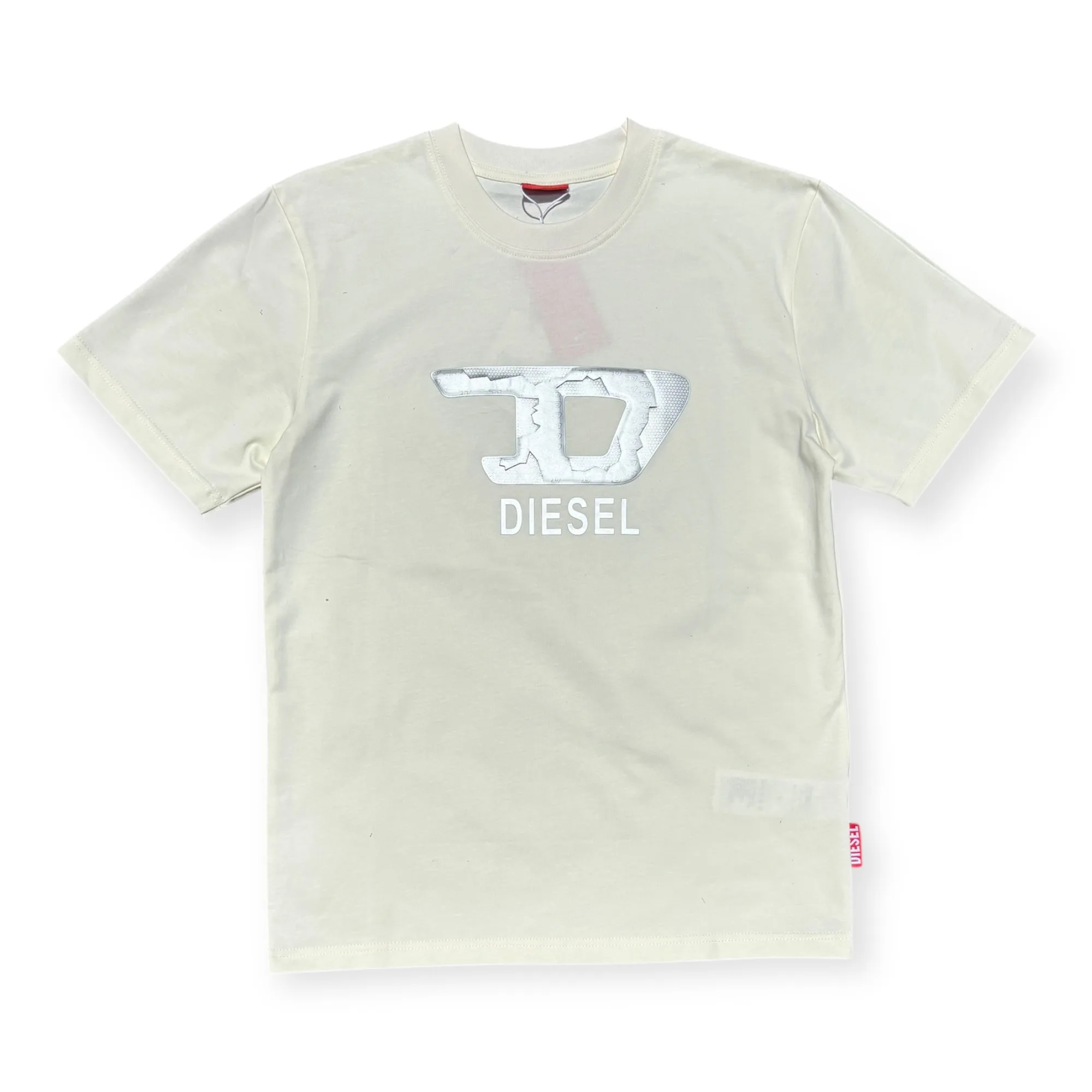 Silver Slate Logo Cream White Crew Neck T-Shirt - Diesel