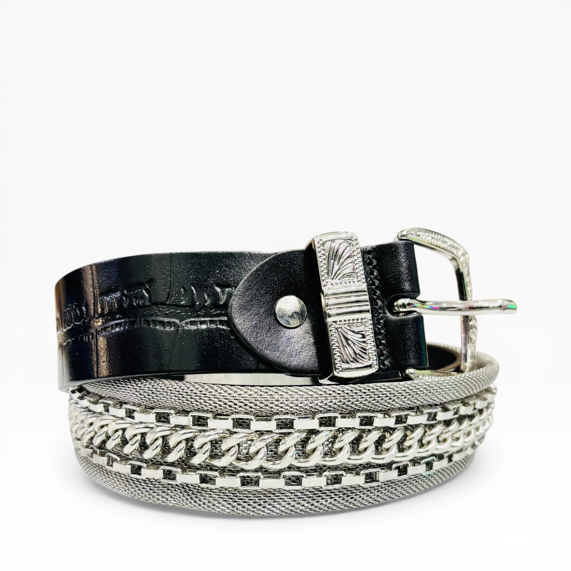 Onyx Engine Black Leather Belt - Nanni