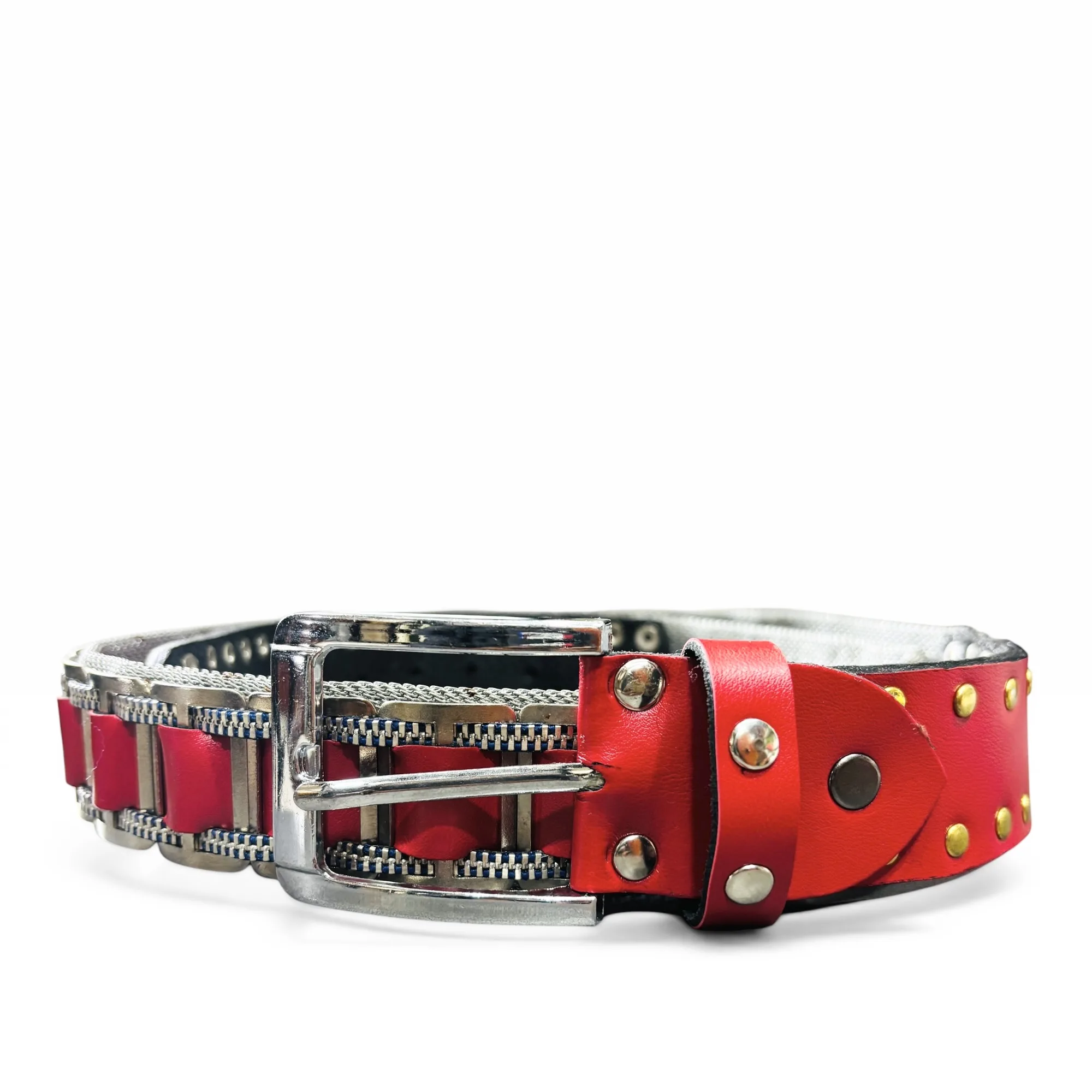 Crimson Gear-Link Red Leather Belt - Nanni Milano