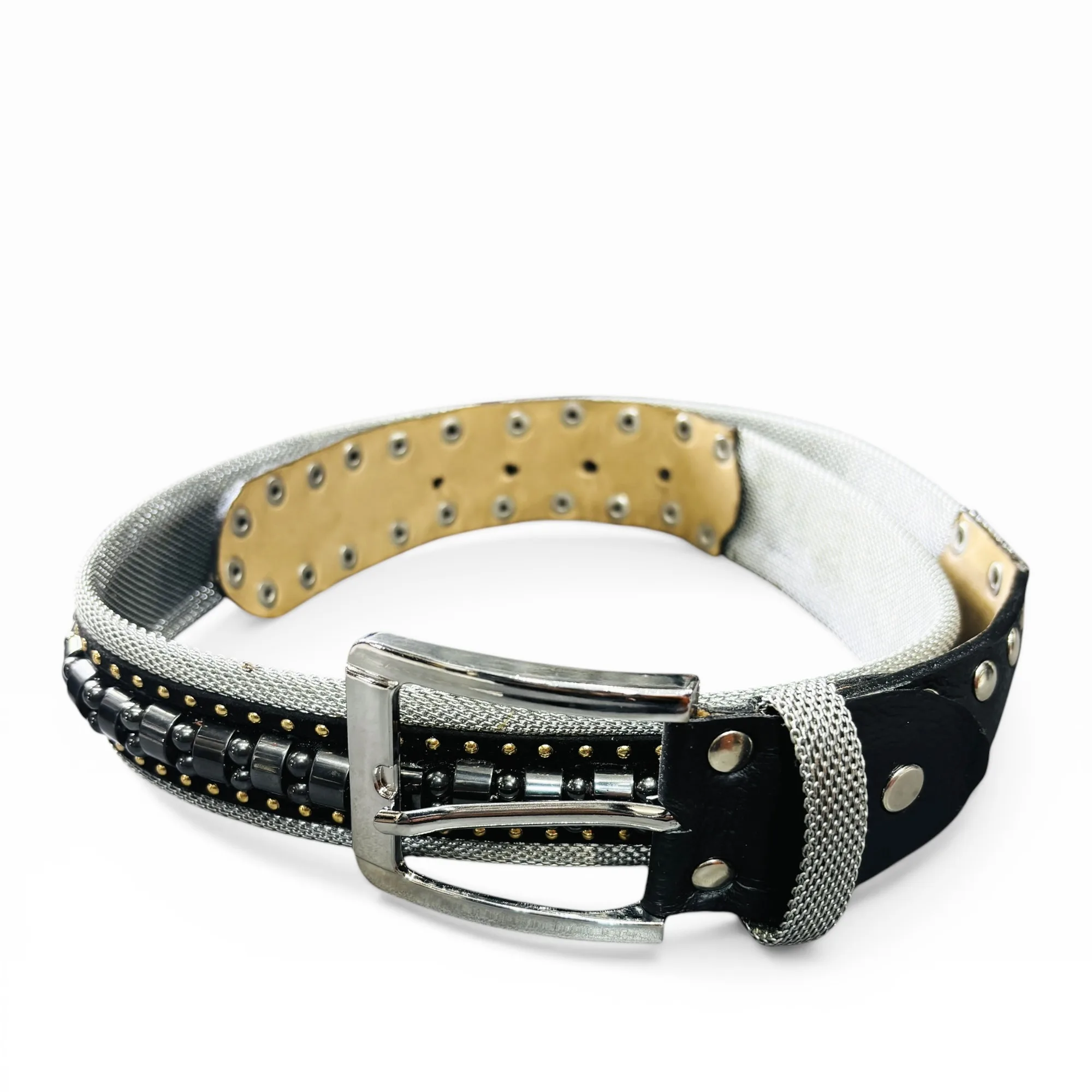 Obsidian Circuit Black Leather Belt by Nanni Milano