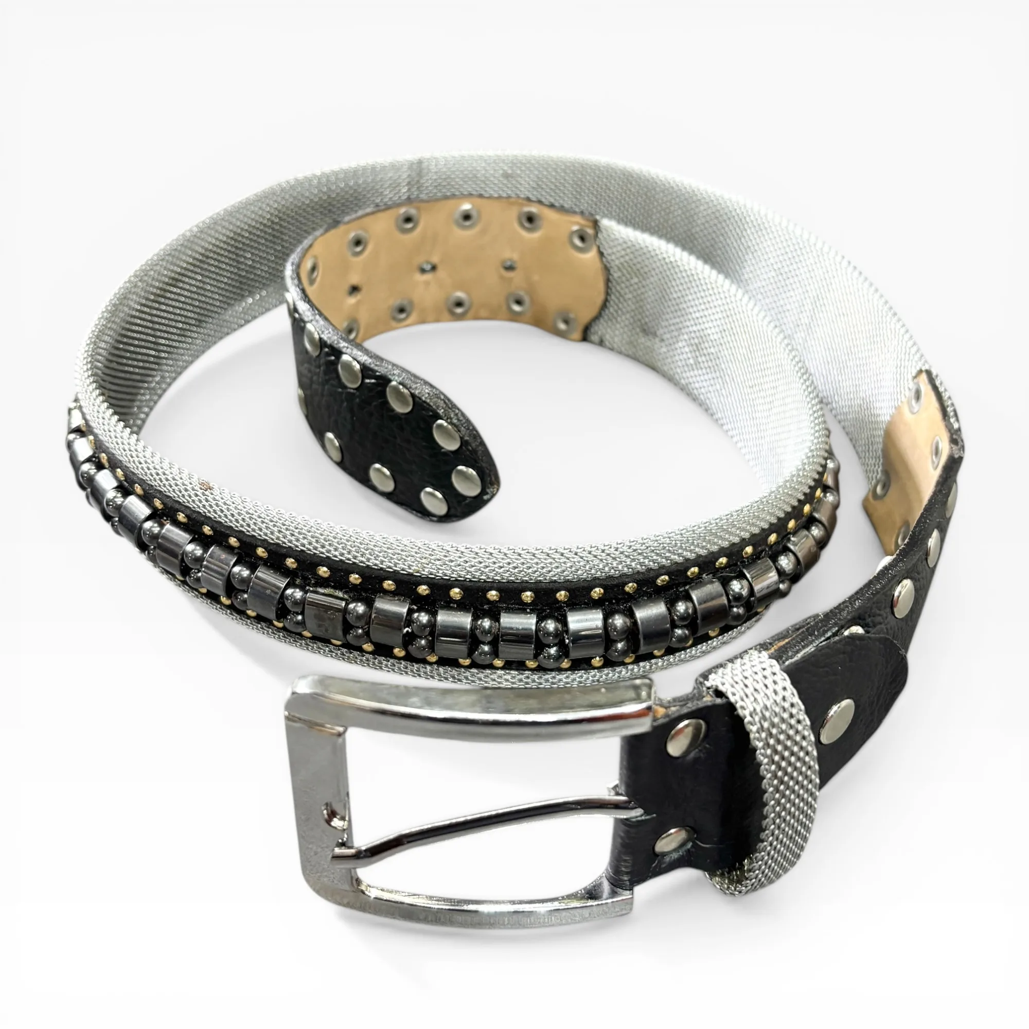 Obsidian Circuit Black Leather Belt by Nanni Milano