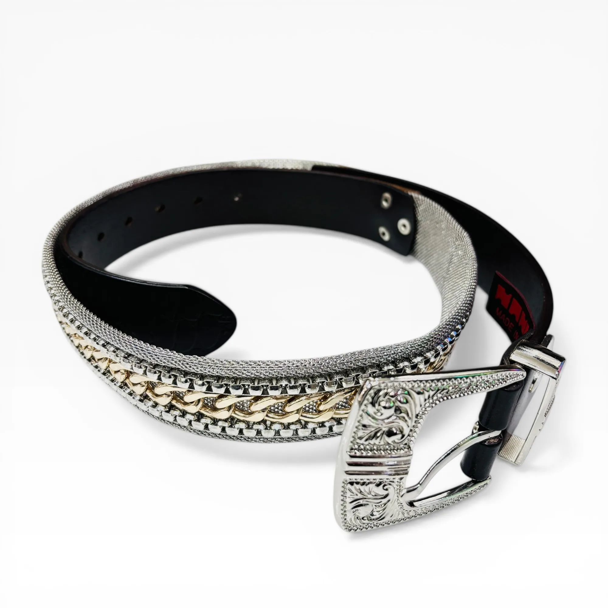 Two-Tone Outlaw Black Leather Belt - Nanni
