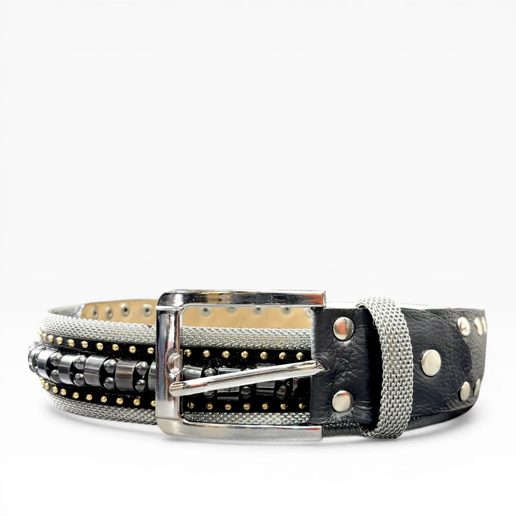 Obsidian Circuit Black Leather Belt by Nanni Milano