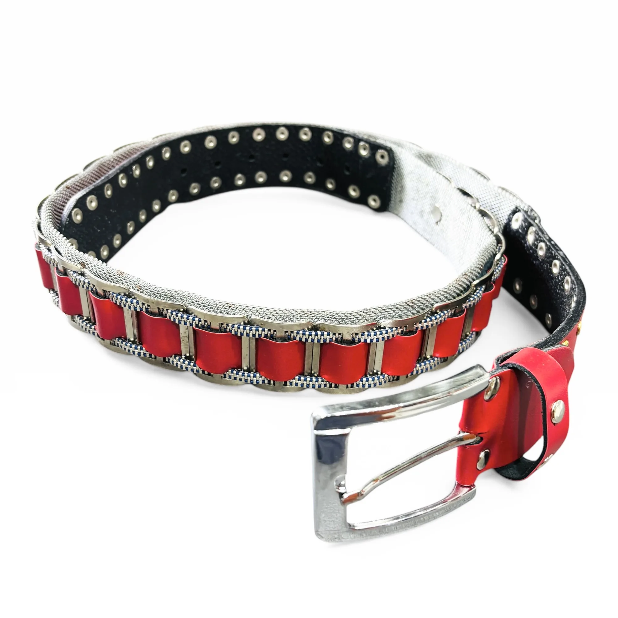 Crimson Gear-Link Red Leather Belt - Nanni Milano