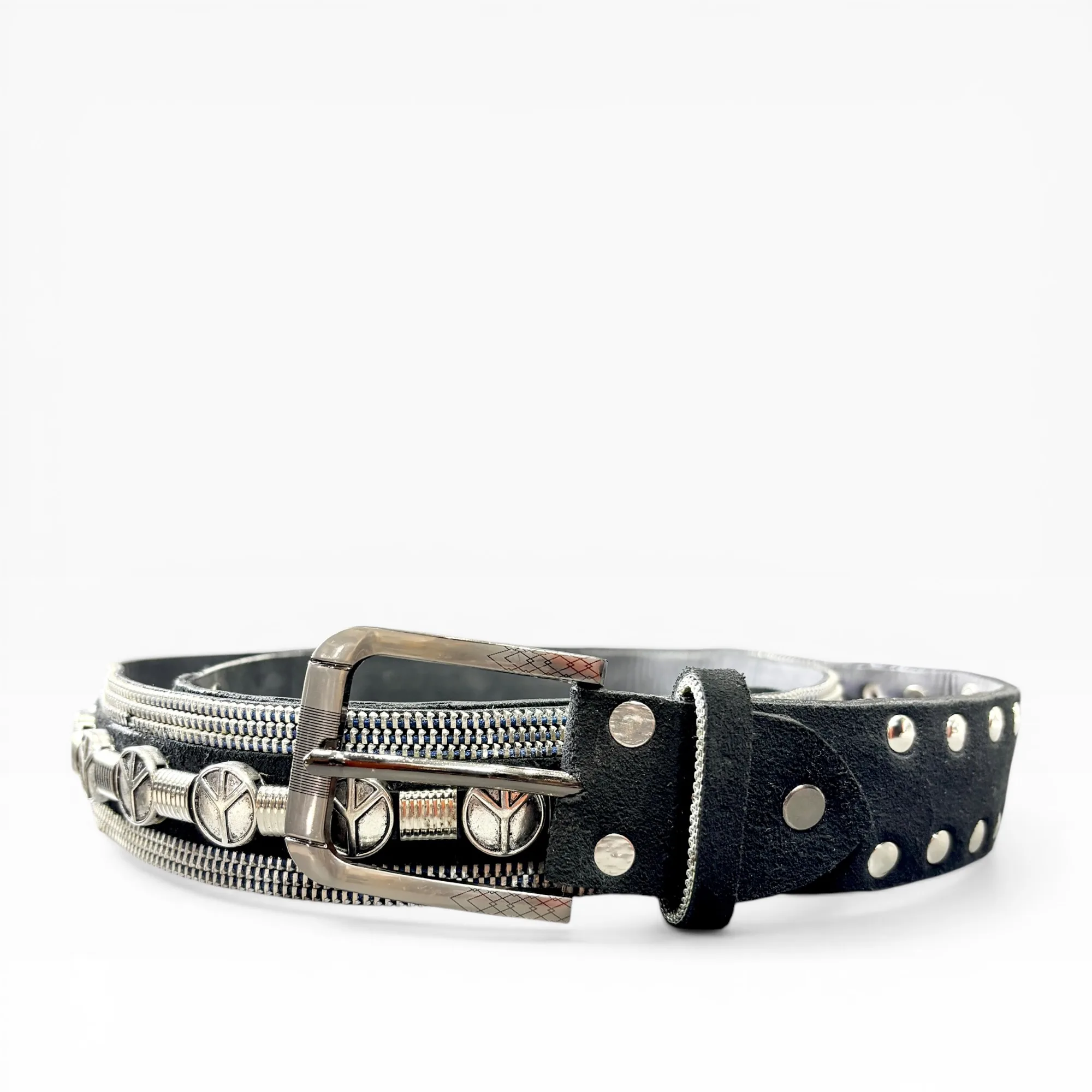 Iron Peace Black Leather Belt - Nanni Milano