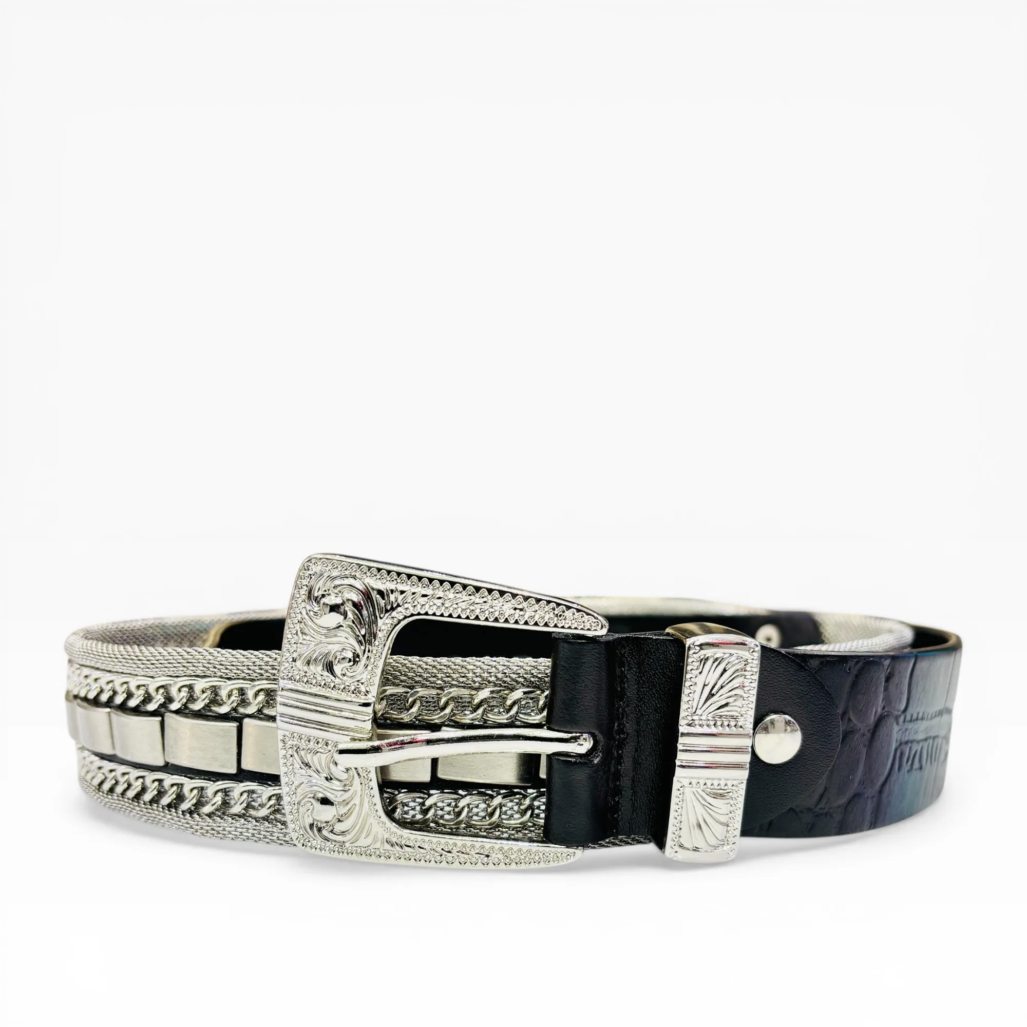 Midnight Matrix Black Leather Belt - Nanni