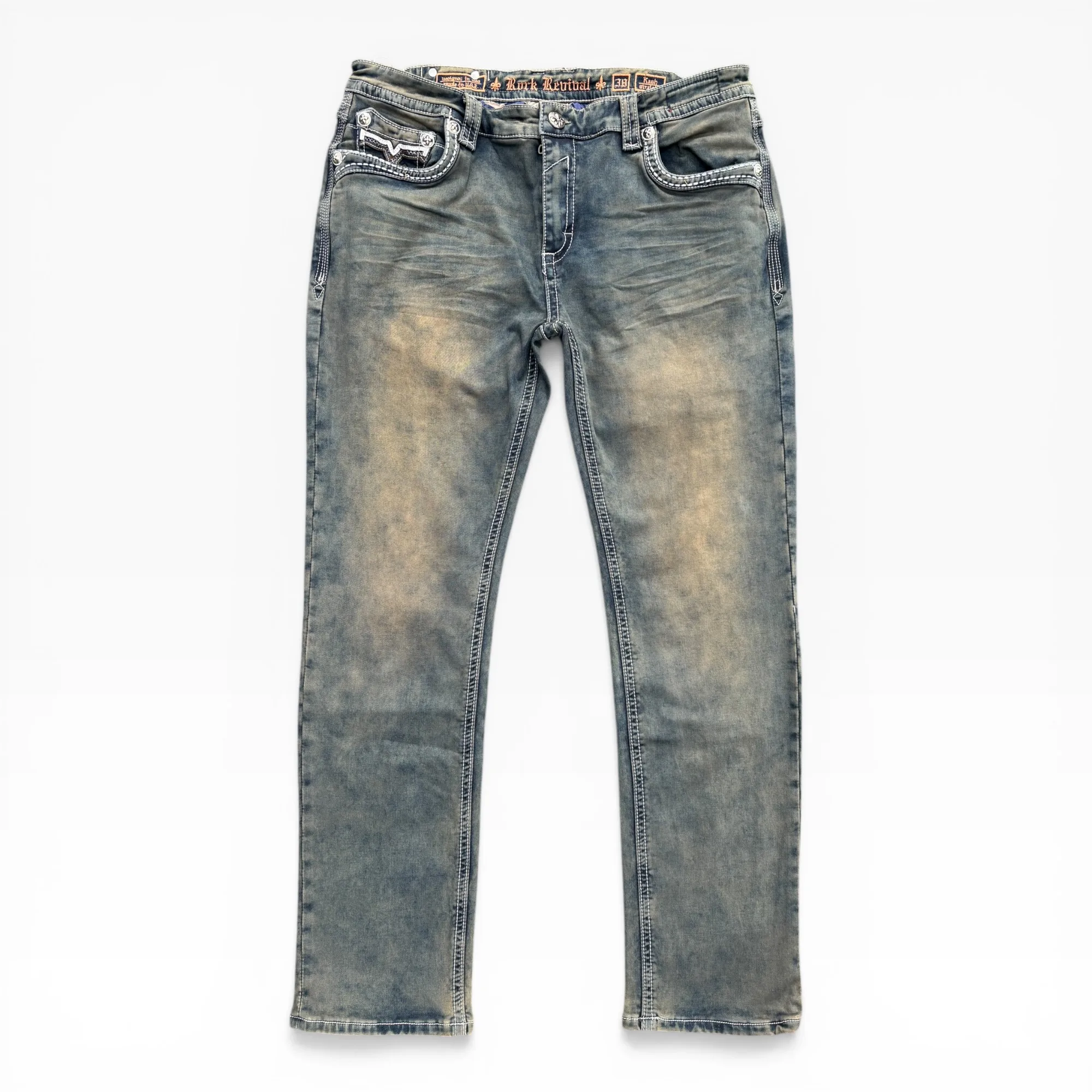 Dust-Bowl Rocker Olive Denim Jeans - Rock Revival