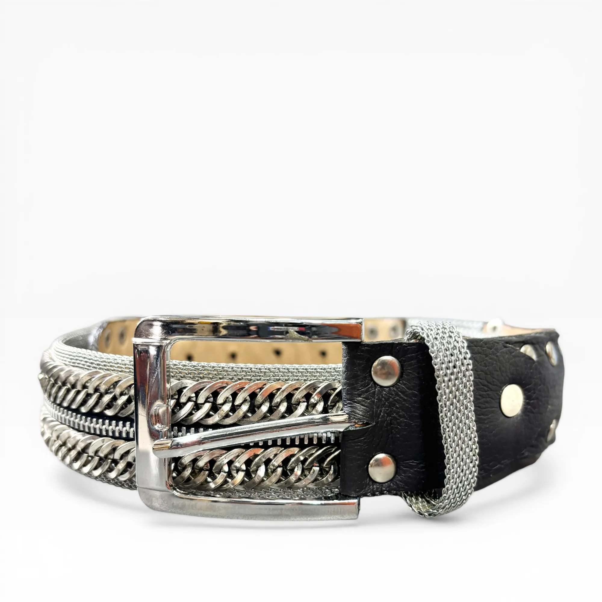 Twin-Link Black Leather Belt by Nanni Milano