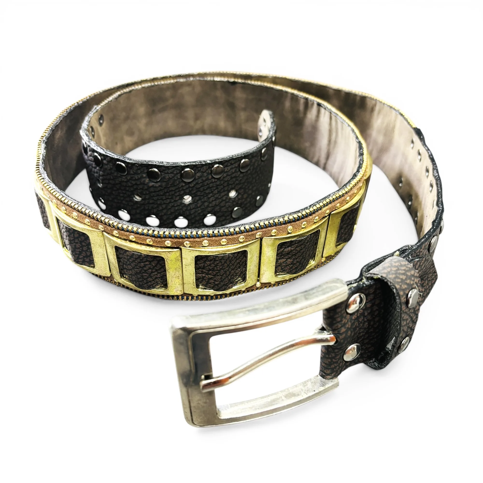 Bronze Iron-Link Leather Belt - Nanni Milano