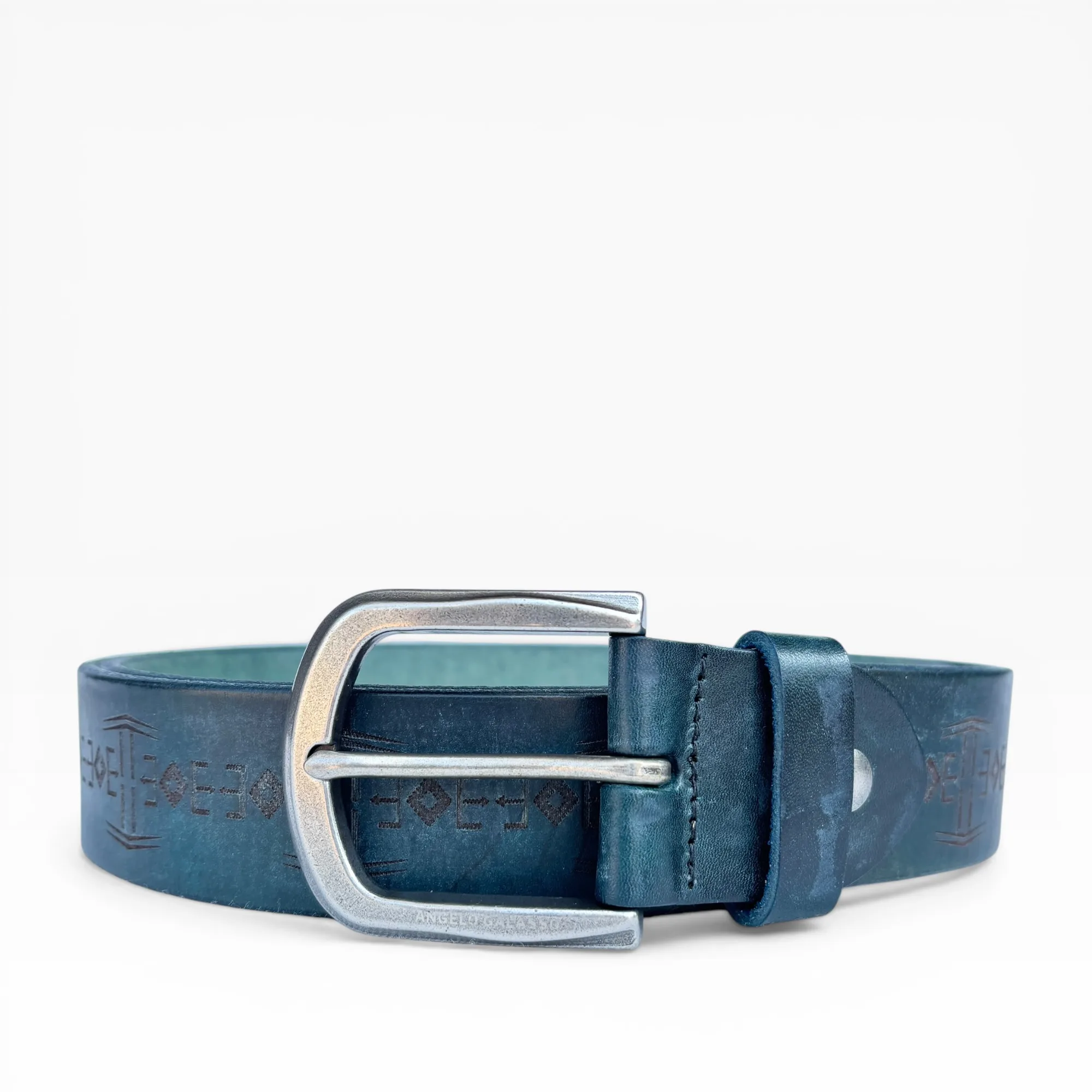 Cobalt Cipher Artisan Navy Leather Belt - Angelo Galasso