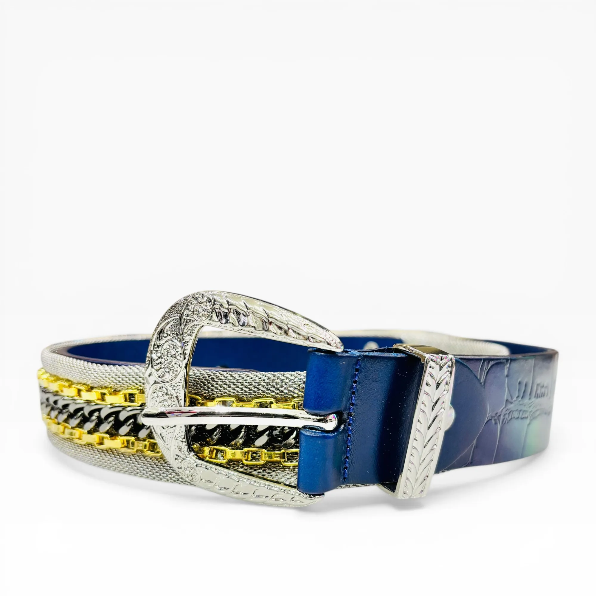 Azure Cobalt Cavalier Blue Leather Belt by Nanni
