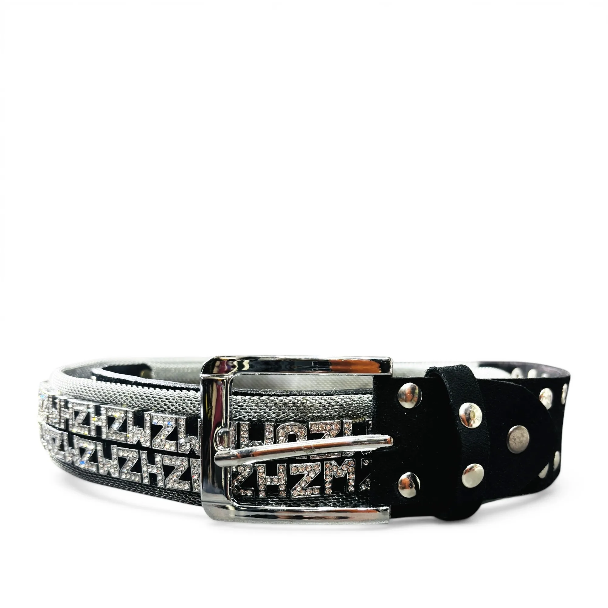 Crystal Cipher Black Leather Belt - Nanni Milano