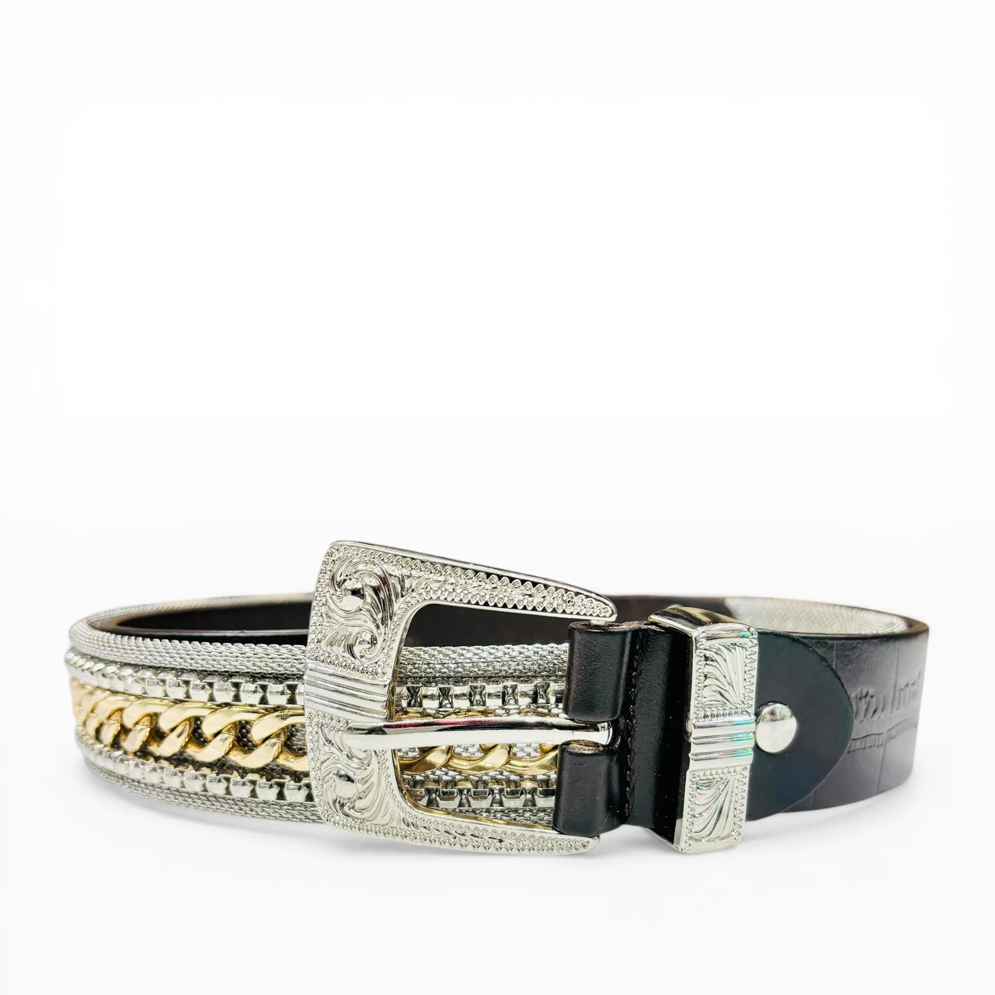 Two-Tone Outlaw Black Leather Belt - Nanni