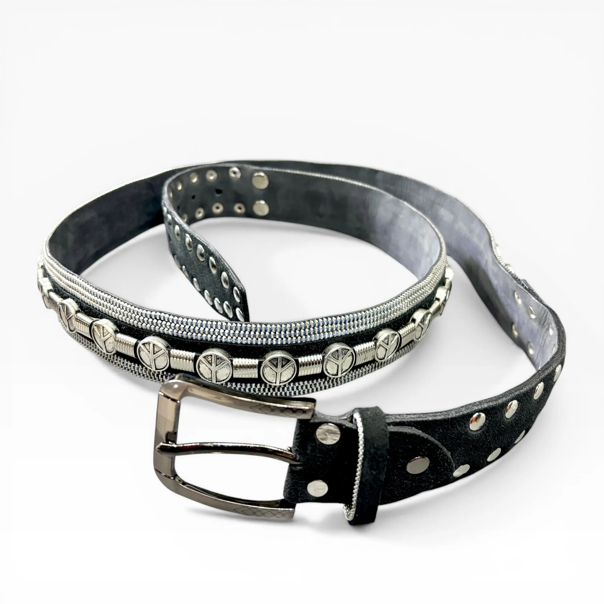 Iron Peace Black Leather Belt - Nanni Milano