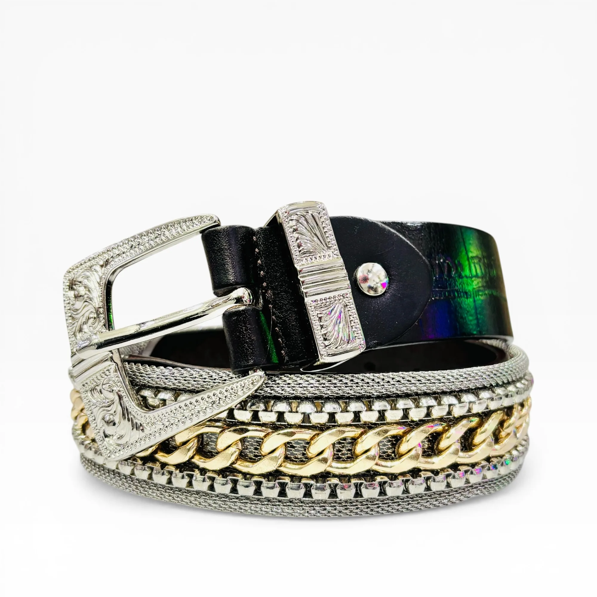 Two-Tone Outlaw Black Leather Belt - Nanni