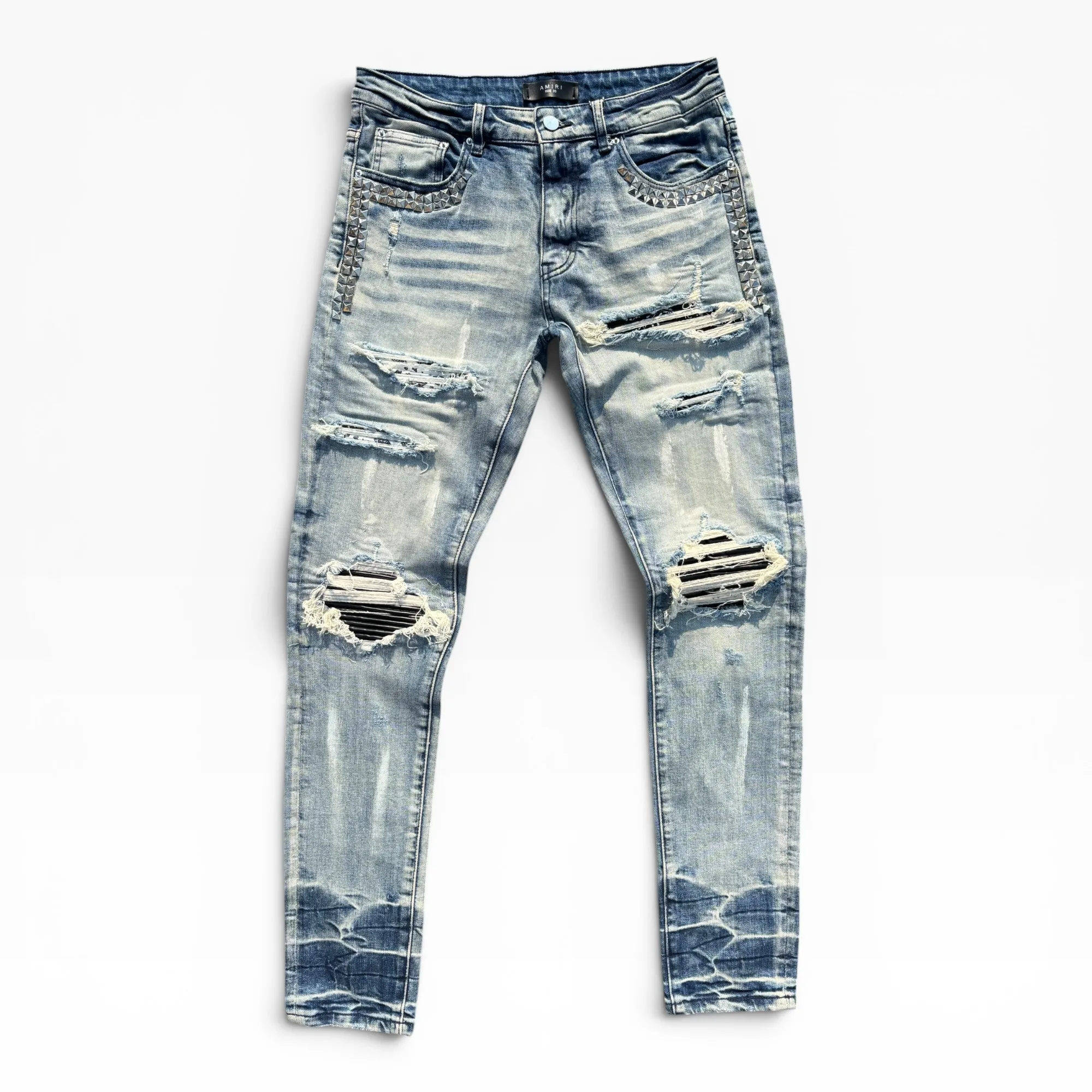 Renegade Studded Biker Blue Denim Jeans by Amiri