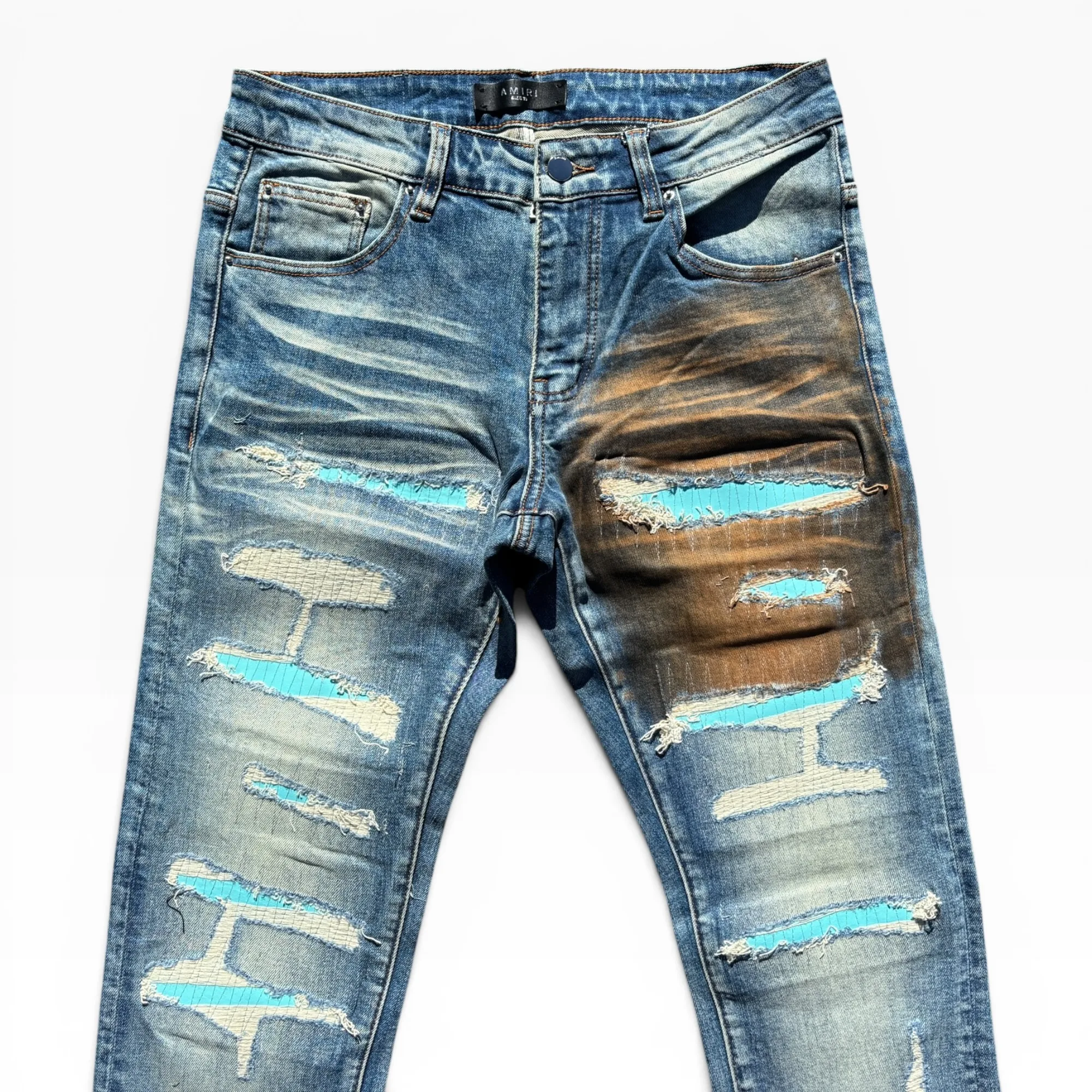 Cyan Scorched Earth Blue Denim Jeans by Amiri