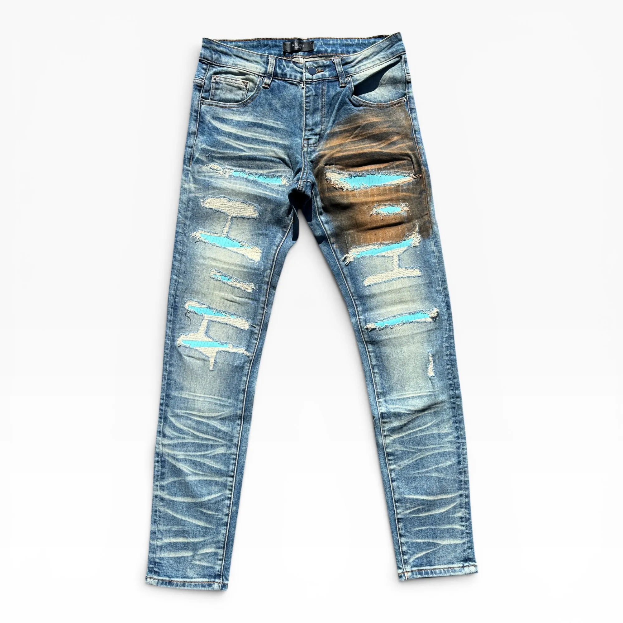 Cyan Scorched Earth Blue Denim Jeans by Amiri