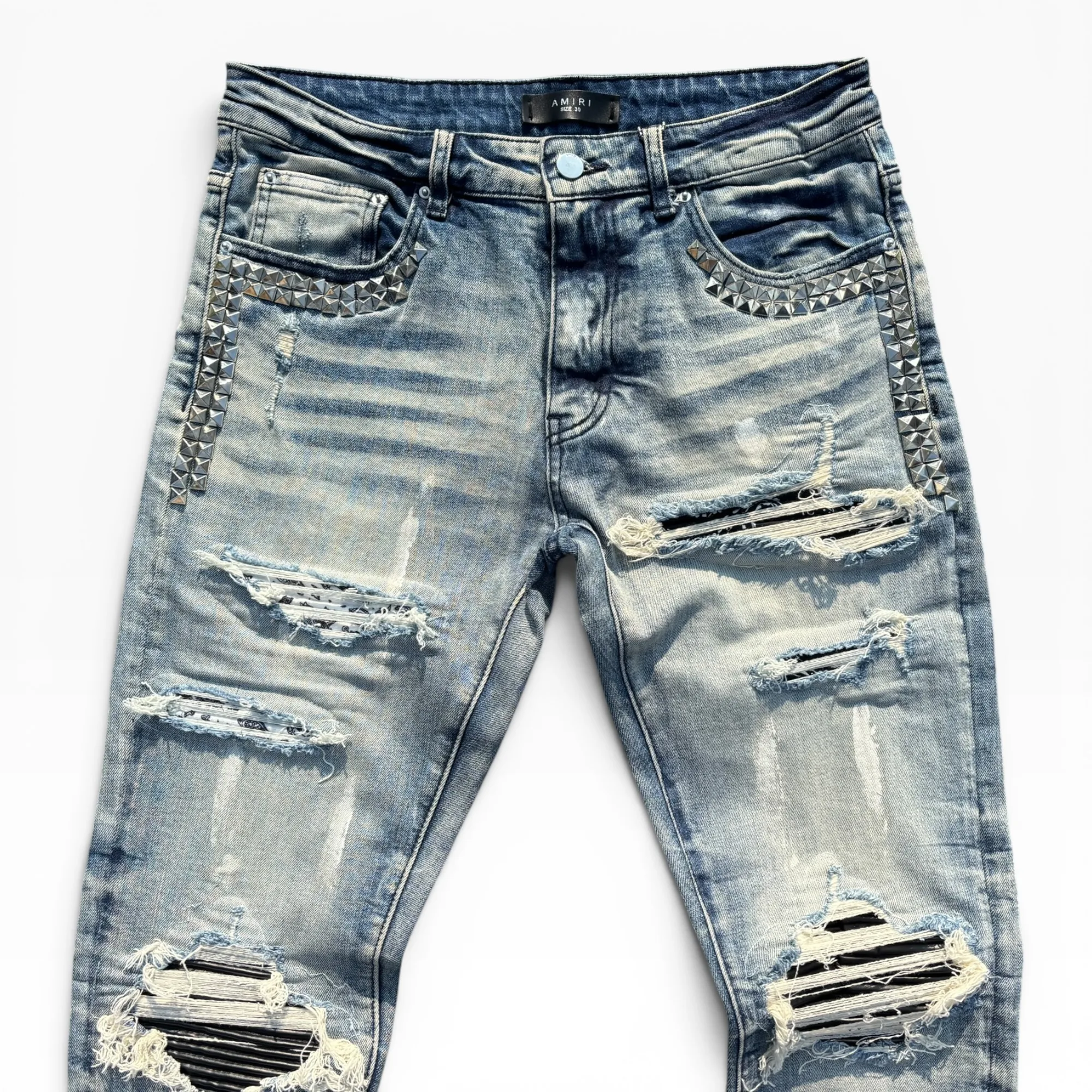 Renegade Studded Biker Blue Denim Jeans by Amiri