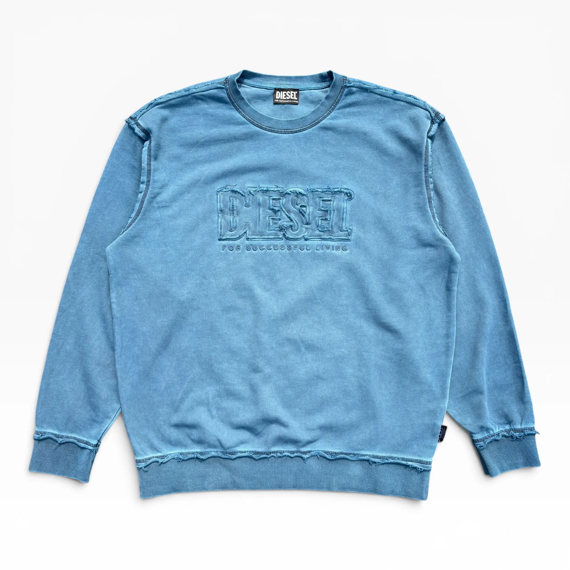 Cerulean Drift Deconstructed Blue Crew Neck Sweatshirt - Diesel