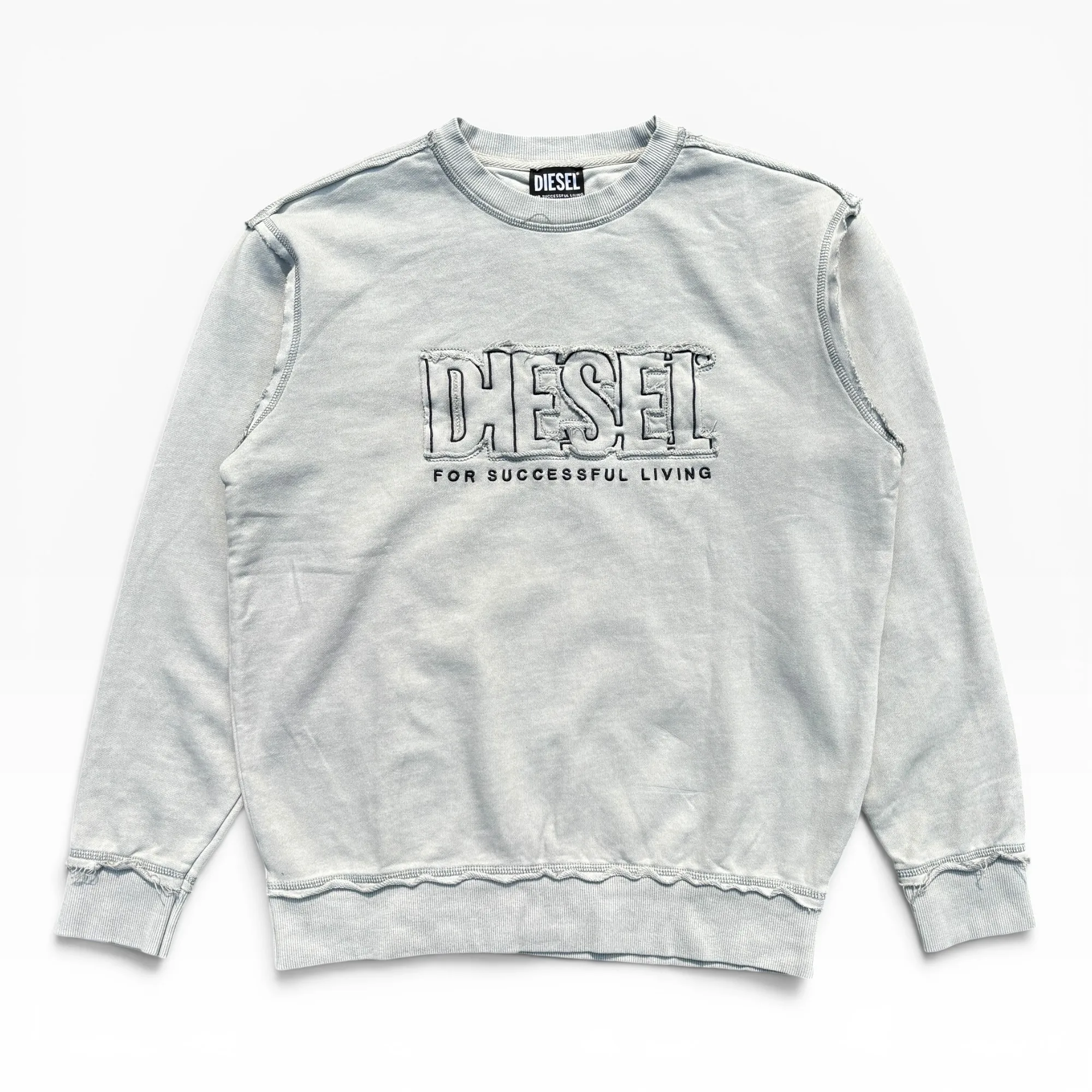 Marble-Ash Raw Deconstructed Ice-Grey Neck Sweatshirt - Diesel