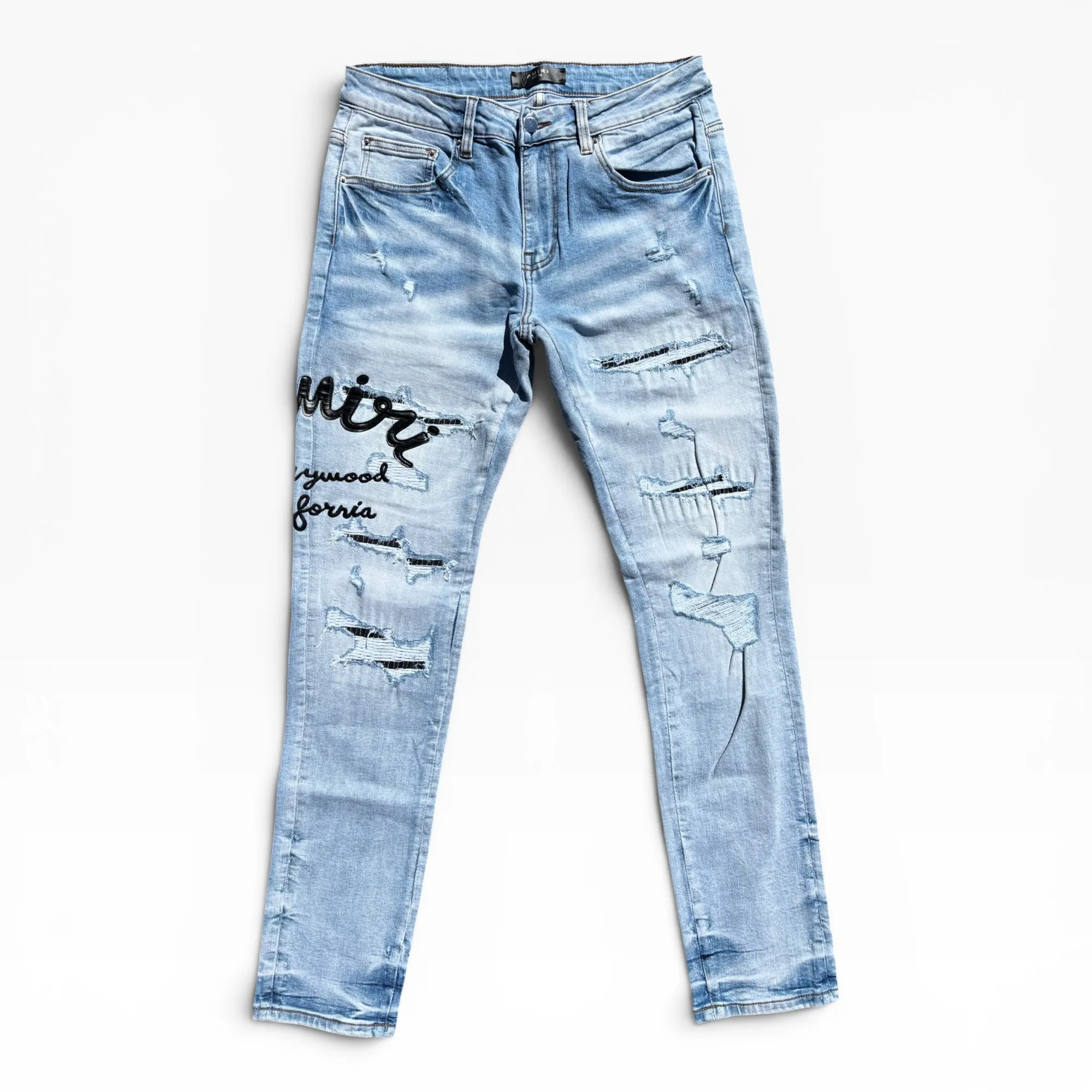 Hollywood Shadow Distressed Blue Denim Jeans - Amiri