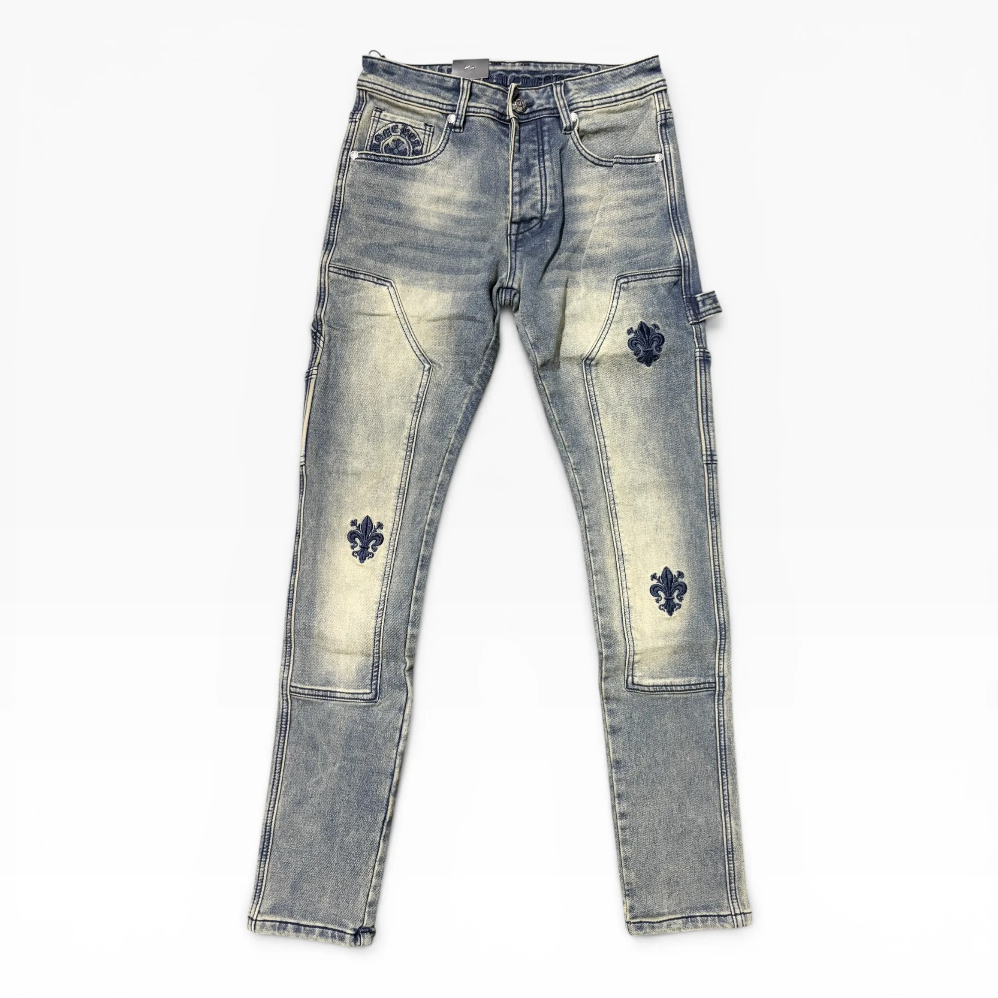 Sun-Bleached Gothic Denim Jeans by Chrome Hearts