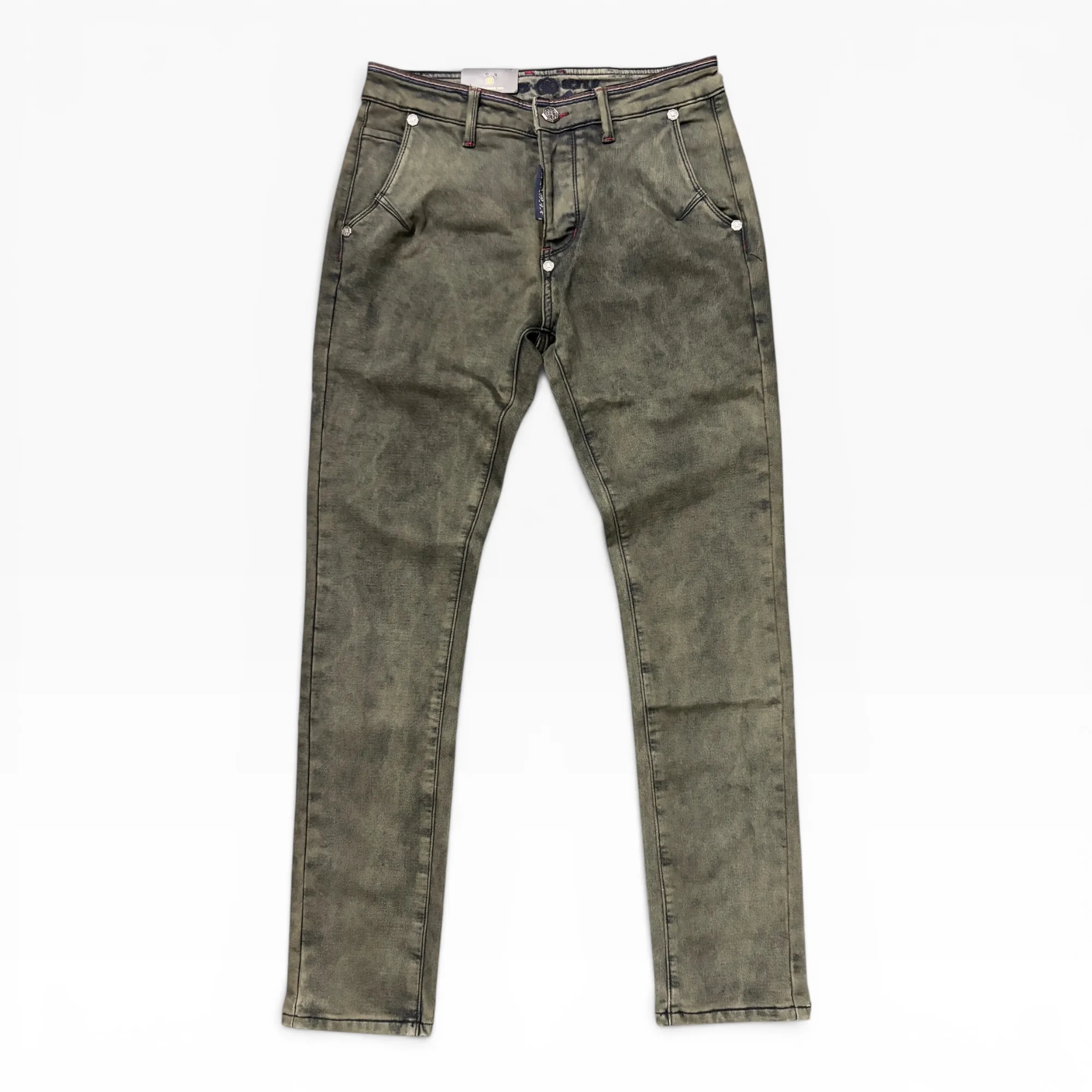 Iron Moss Olive Charcoal Taper Denim Jeans by DMax