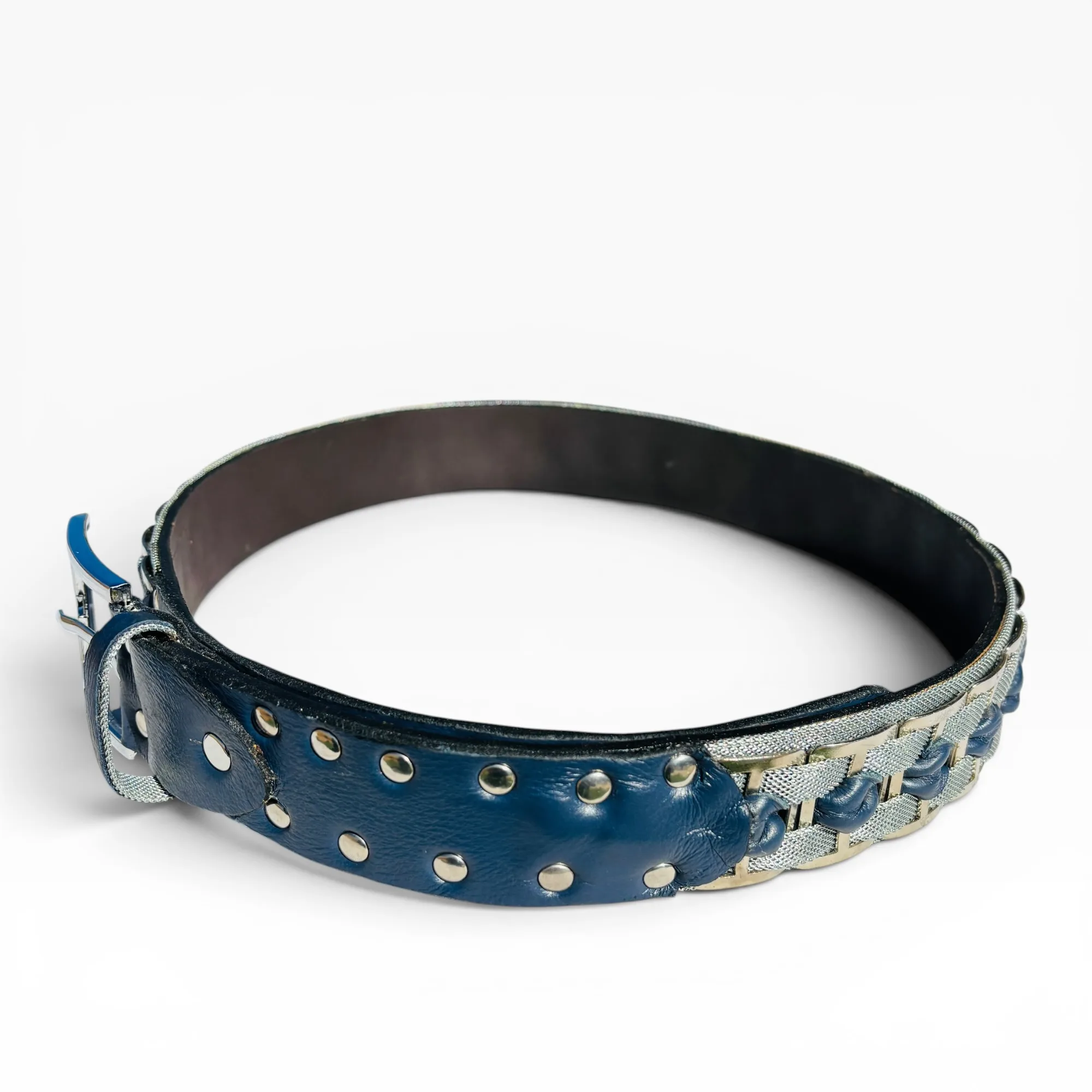 Interlock Mesh Artisan Blue Leather Belt by Nanni Milano