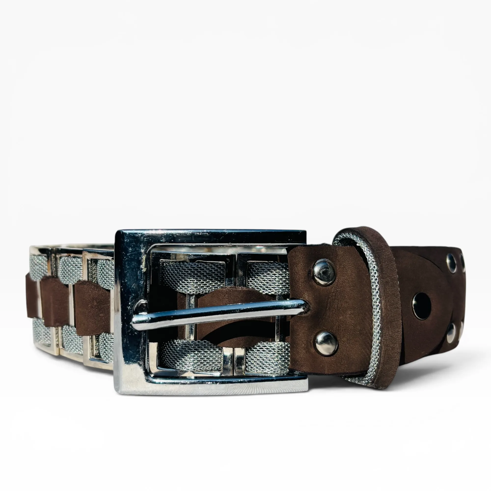 Ironclad Mesh Brown Leather Belt by Nanni Milano
