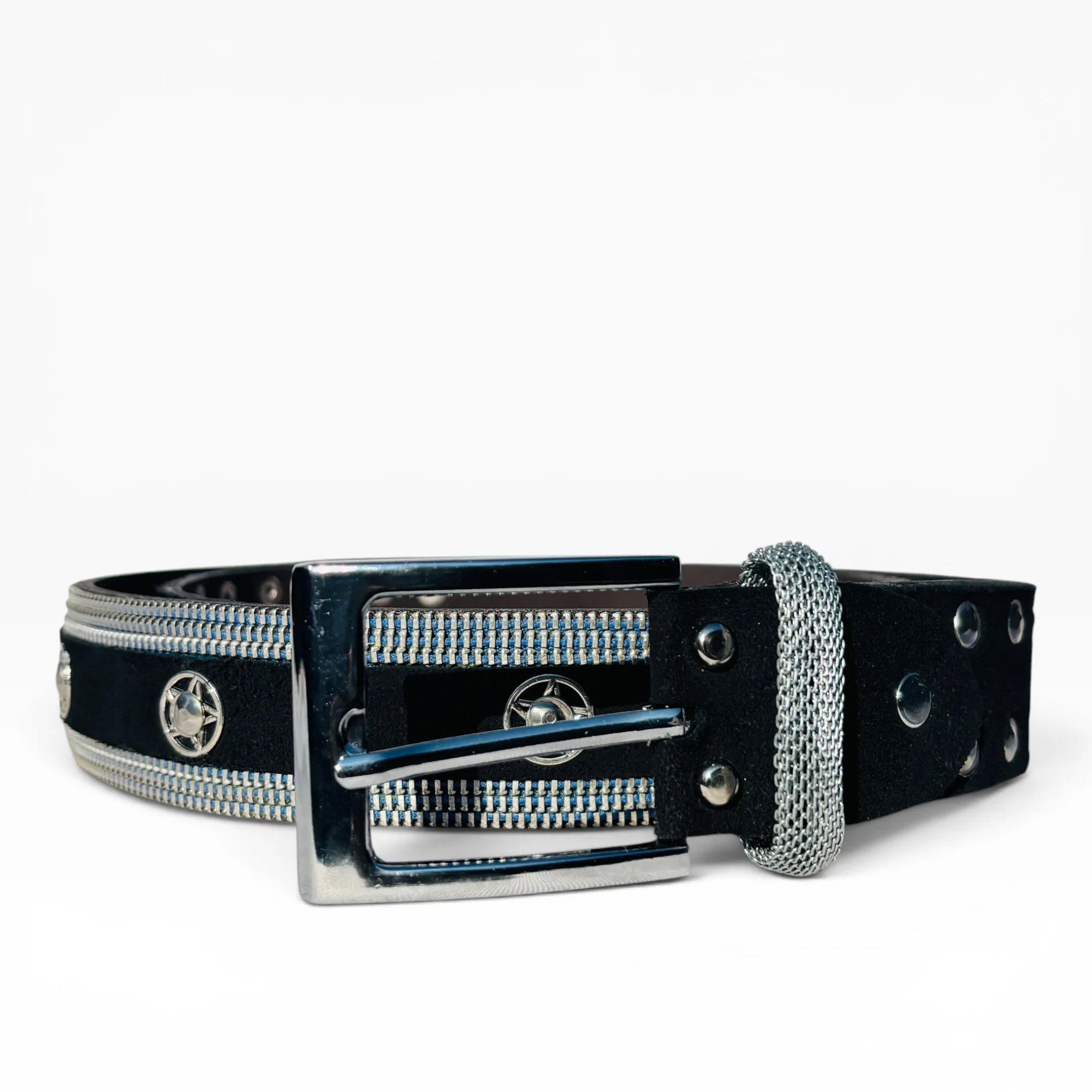 Astral Zip Strap Black Leather Belt by Nanni Milano