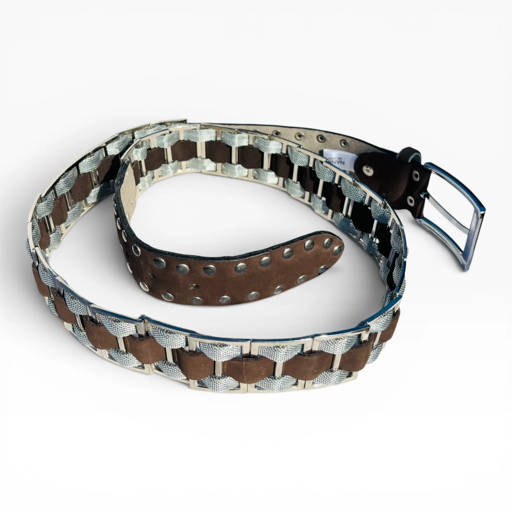 Ironclad Mesh Brown Leather Belt by Nanni Milano
