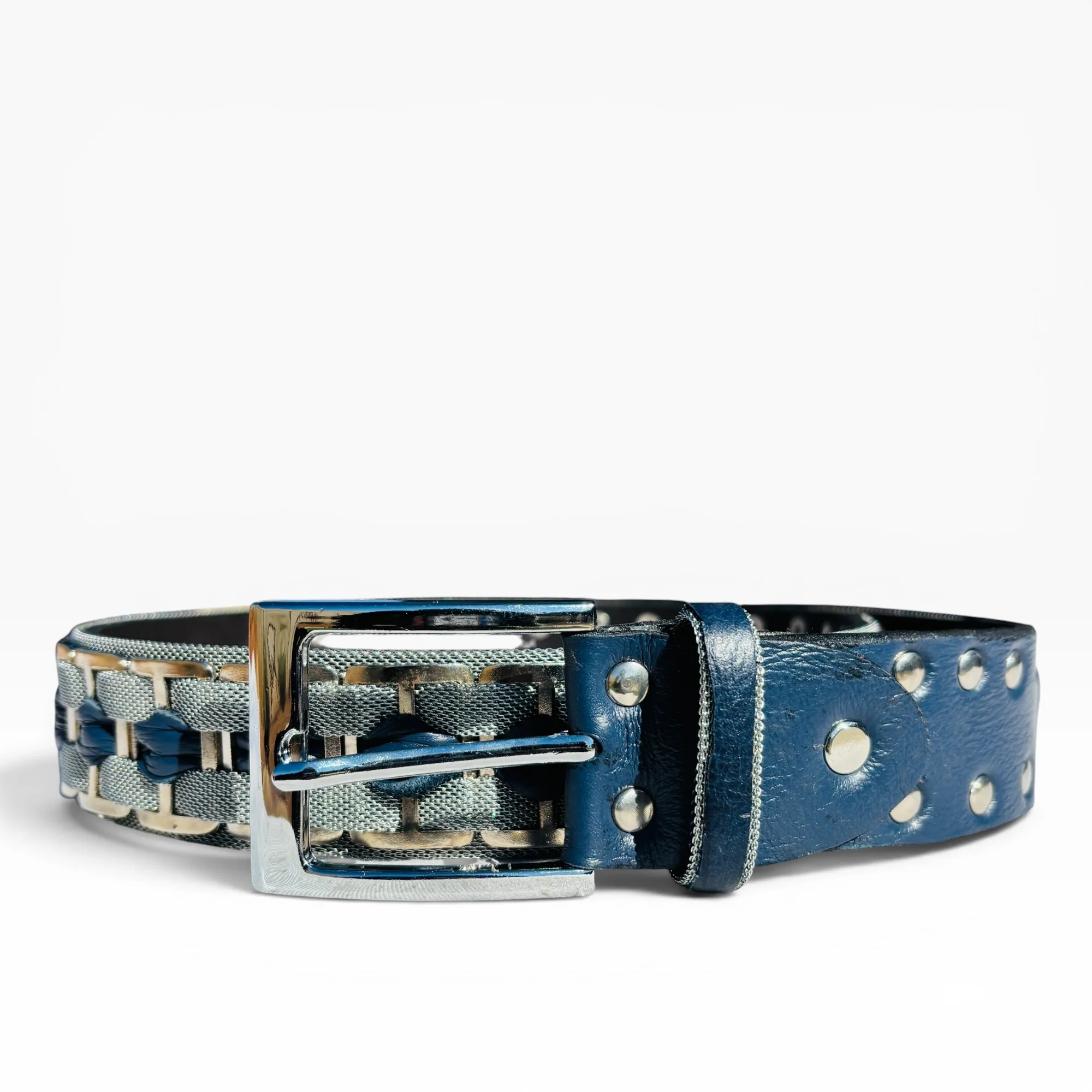 Interlock Mesh Artisan Blue Leather Belt by Nanni Milano