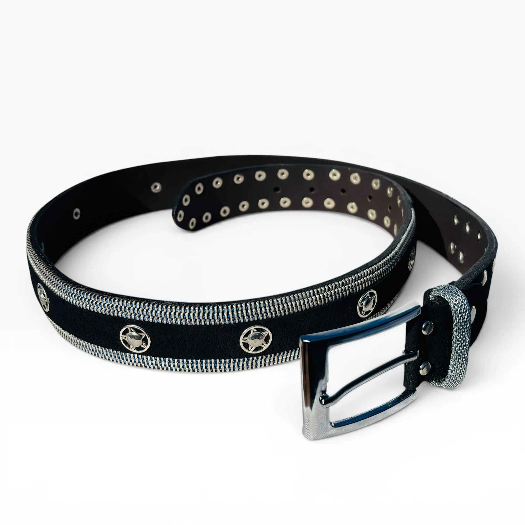 Astral Zip Strap Black Leather Belt by Nanni Milano