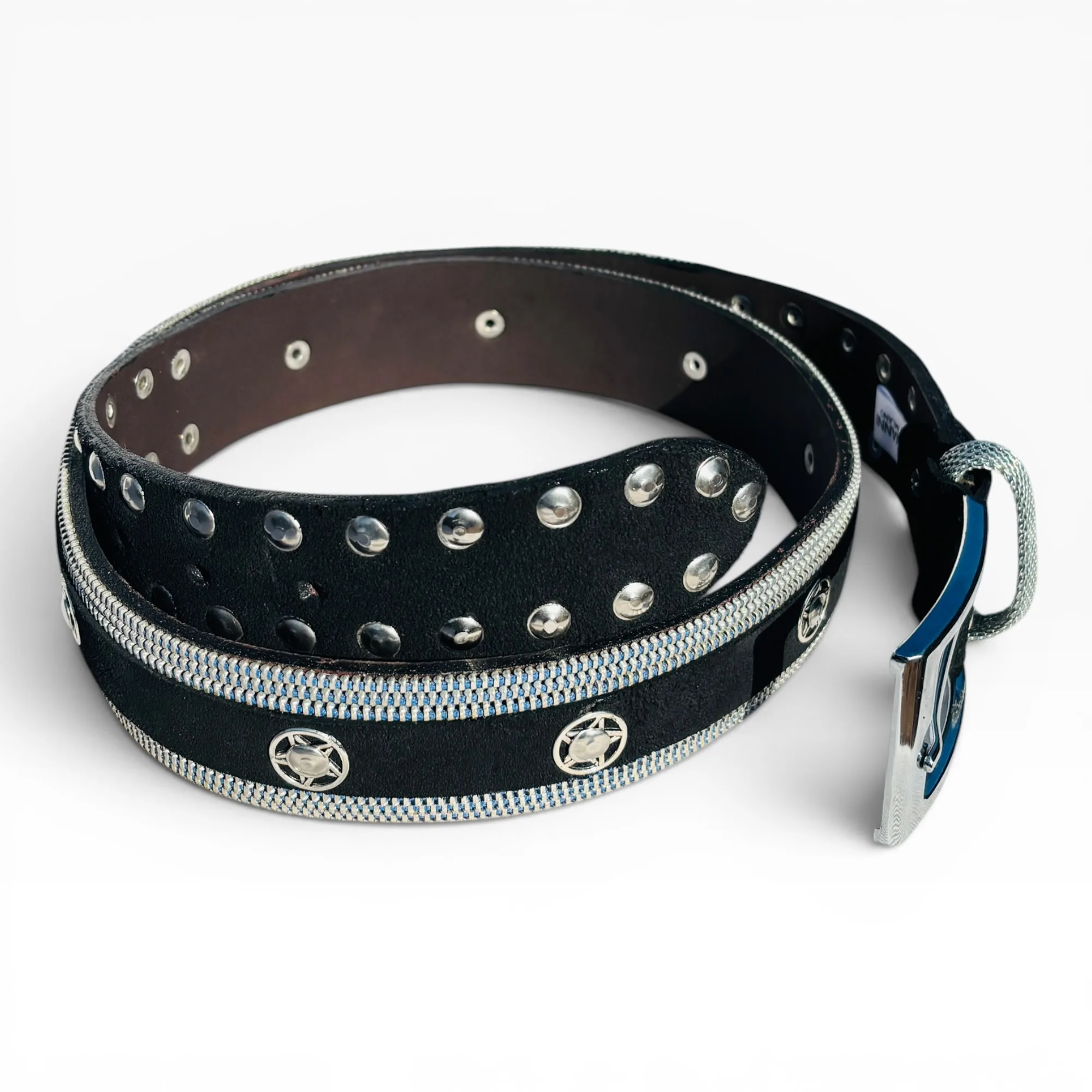 Astral Zip Strap Black Leather Belt by Nanni Milano