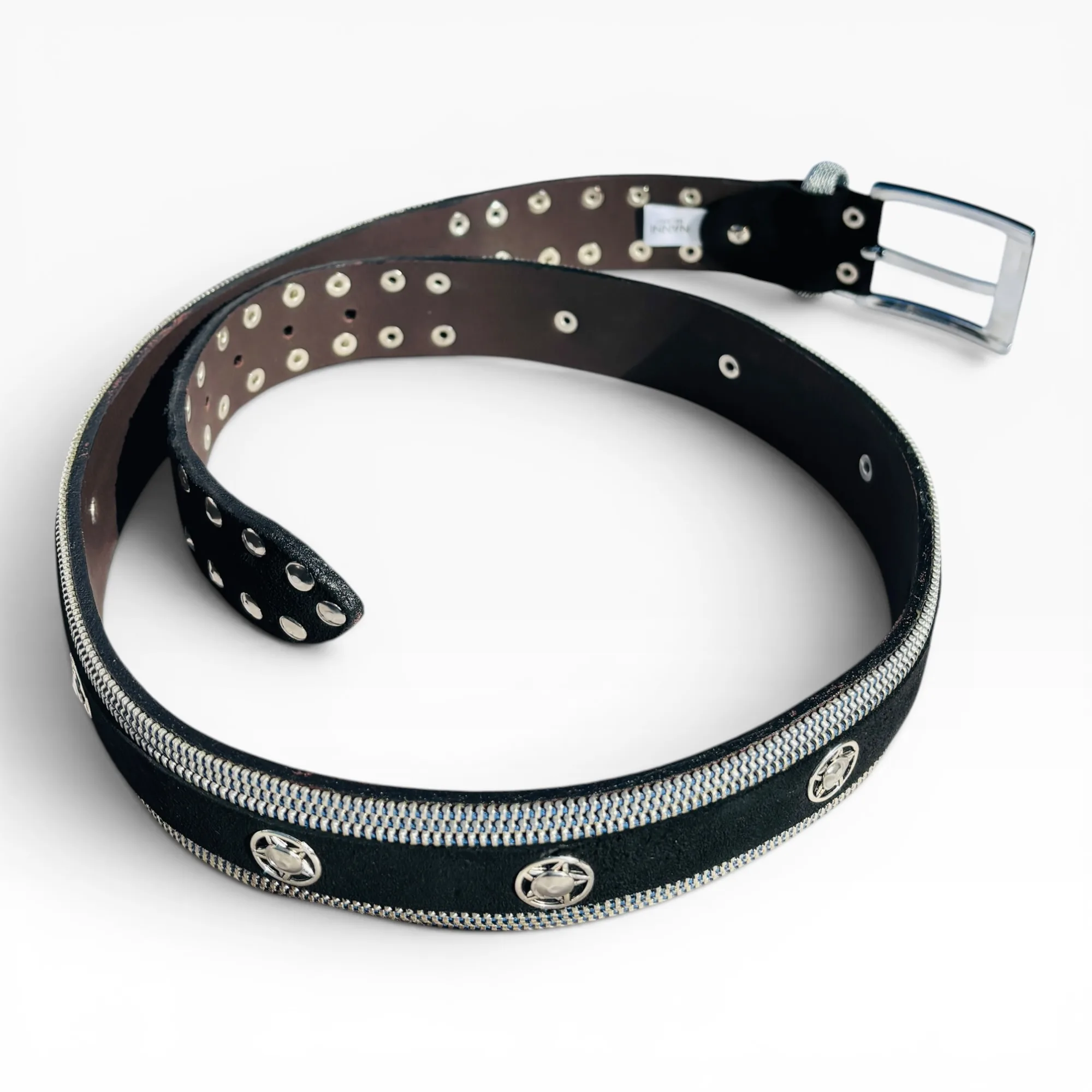 Astral Zip Strap Black Leather Belt by Nanni Milano