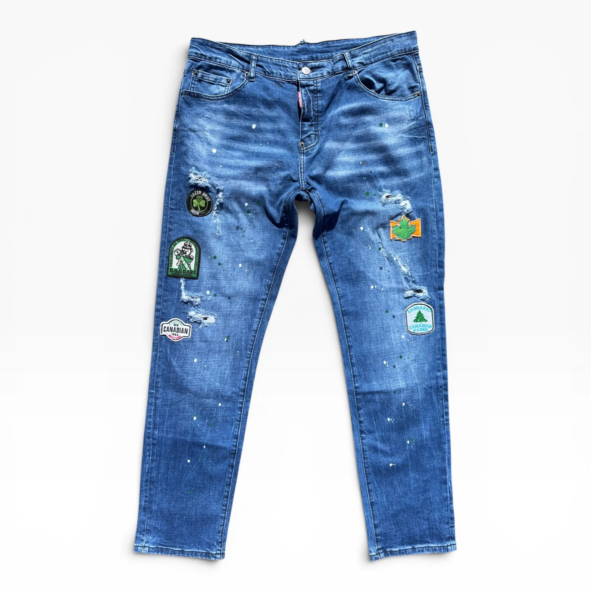 Irish Heritage Paint-Drop Blue Denim Jeans - DSQUARED2