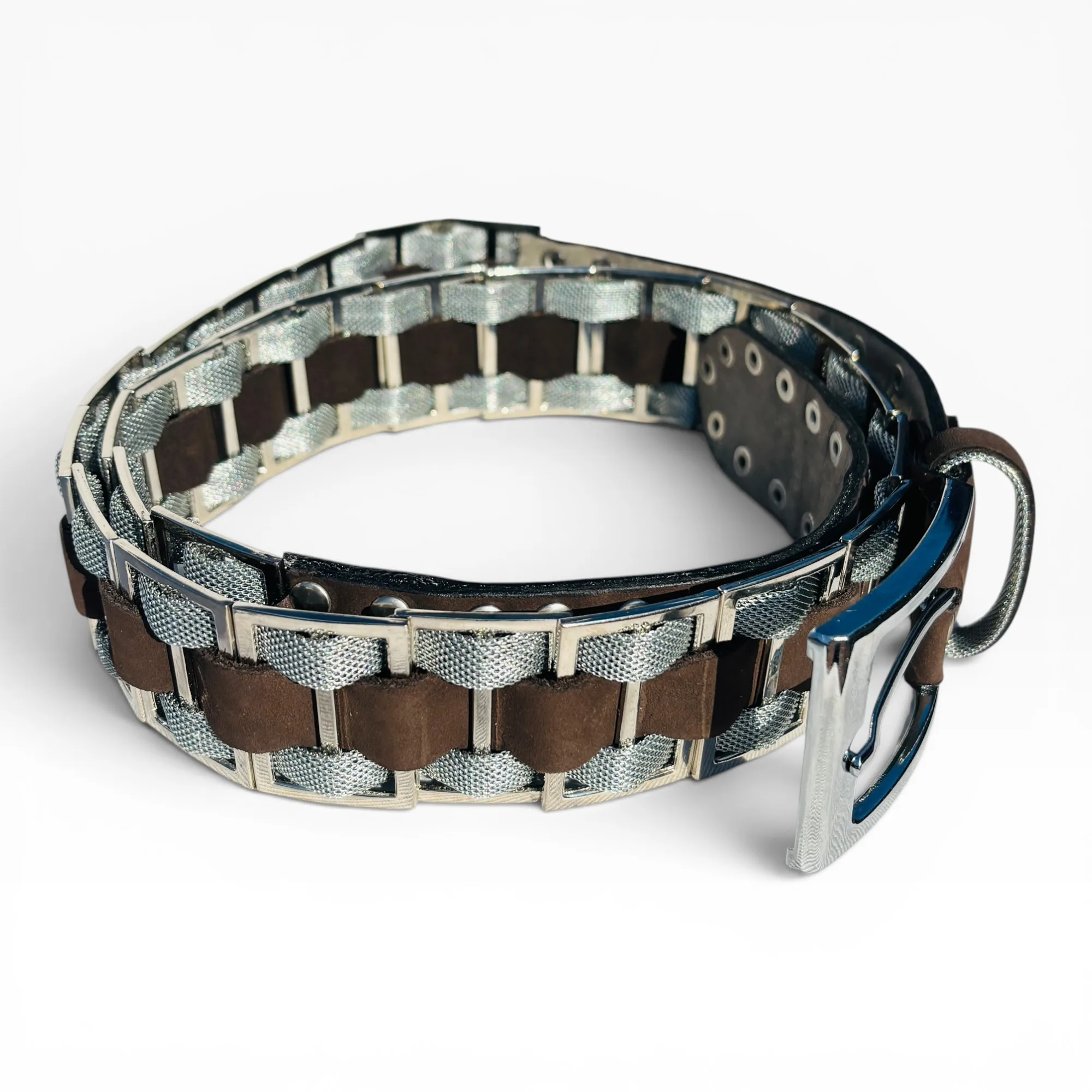 Ironclad Mesh Brown Leather Belt by Nanni Milano